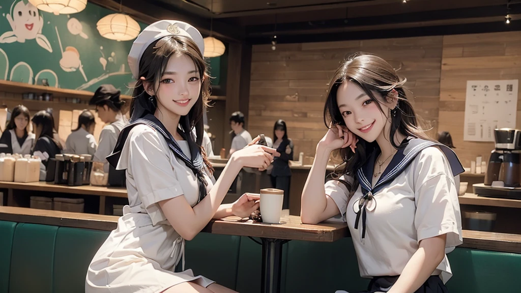 
(((((((Emphasize cleavage)))))))
((((((((A junior high school girl in a sexy white short-sleeved sailor uniform))))))))
(((((((お洒落でcuteInside the Starbucks store)))))))
8K、RAW Photos、Highest quality、Super detailed、Super Resolution、Ultra HD、8K壁紙、Amazing details



(((((((Inside the Starbucks store)))))))、
((((((Sit down and eat cake、Drink Starbucks coffee、smile))))))、((Heart Necklace))




Modern and sleek design：Interior design using natural materials、Many of the designs are warm and made using wood and metal.。
Large windows：自然光をたっぷり取り入れるためのLarge windowsがあり、Providing a bright and open space。
Green Interior：Potted plants are effectively placed、It creates a relaxing atmosphere。
artwork：Works by local artists、Starbucks-related art on display。
Cozy seating：Cushioned chairs and sofas、Bar sheet etc.、A variety of seating options available。
Open kitchen area：Being able to see how drinks and food are made、We provide peace of mind and transparency。
Unique lighting：Antique lamps and chandeliers、Modern lighting fixtures are used。
Comfortable background music：Relaxing music is playing、A comfortable space is provided。
Wide々Table space：一人でもグループでも使いやすいWide々There is a table with。
Community Table：There is a large table where you can socialize with other customers.。
Seasonal decorations：The decorations are themed according to the season.。
Design with a local feel：The design incorporates the local culture and characteristics.。
Fragrance production：コーヒーの香りが店内にWideがり、A space that satisfies the five senses has been created.。
Conversation with a barista：フレンドリーなConversation with a baristaが楽しめるカウンターエリアがあります。




8K、RAW Photos、Highest quality、masterpiece:1.2、Super detailed、Super Resolution、Ultra HD、8K壁紙、Amazing details、Photorealistic:1.4、Having fun by the water、Full Body Shot、Full body photo、High-resolution RAW color photos、Professional photos、A scene full of emotion、Very detailed and beautiful、Ultra HD、8K壁紙、Amazing details、Huge file sizes、Highly detailed beautiful girls、Highly detailed face Highly detailed eyes、Extremely realistic skin、 Highly detailed fingers, Highly detailed nose, Highly detailed mouth, Perfect Anatomy, Highly detailed background, Highly detailed clothing, Teen, cute女の子, Famous Japanese Idols, cute, Realistic body, Slender, White skin, Glowing Skin, Slim body, Realistic Face, Delicate eyes, double eyelid, 



