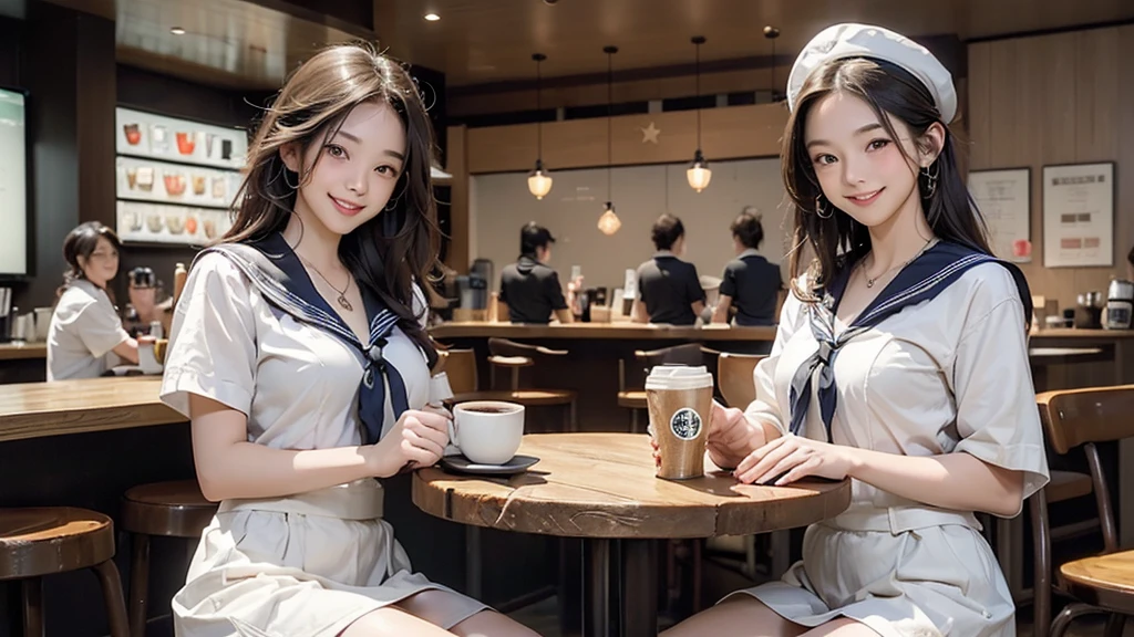 
(((((((Emphasize cleavage)))))))
((((((((A junior high school girl in a sexy white short-sleeved sailor uniform))))))))
(((((((お洒落でcuteInside the Starbucks store)))))))
8K、RAW Photos、Highest quality、Super detailed、Super Resolution、Ultra HD、8K壁紙、Amazing details



(((((((Inside the Starbucks store)))))))、
((((((Sit down and eat cake、Drink Starbucks coffee、smile))))))、((Heart Necklace))




Modern and sleek design：Interior design using natural materials、Many of the designs are warm and made using wood and metal.。
Large windows：自然光をたっぷり取り入れるためのLarge windowsがあり、Providing a bright and open space。
Green Interior：Potted plants are effectively placed、It creates a relaxing atmosphere。
artwork：Works by local artists、Starbucks-related art on display。
Cozy seating：Cushioned chairs and sofas、Bar sheet etc.、A variety of seating options available。
Open kitchen area：Being able to see how drinks and food are made、We provide peace of mind and transparency。
Unique lighting：Antique lamps and chandeliers、Modern lighting fixtures are used。
Comfortable background music：Relaxing music is playing、A comfortable space is provided。
Wide々Table space：一人でもグループでも使いやすいWide々There is a table with。
Community Table：There is a large table where you can socialize with other customers.。
Seasonal decorations：The decorations are themed according to the season.。
Design with a local feel：The design incorporates the local culture and characteristics.。
Fragrance production：コーヒーの香りが店内にWideがり、A space that satisfies the five senses has been created.。
Conversation with a barista：フレンドリーなConversation with a baristaが楽しめるカウンターエリアがあります。




8K、RAW Photos、Highest quality、masterpiece:1.2、Super detailed、Super Resolution、Ultra HD、8K壁紙、Amazing details、Photorealistic:1.4、Having fun by the water、Full Body Shot、Full body photo、High-resolution RAW color photos、Professional photos、A scene full of emotion、Very detailed and beautiful、Ultra HD、8K壁紙、Amazing details、Huge file sizes、Highly detailed beautiful girls、Highly detailed face Highly detailed eyes、Extremely realistic skin、 Highly detailed fingers, Highly detailed nose, Highly detailed mouth, Perfect Anatomy, Highly detailed background, Highly detailed clothing, Teen, cute女の子, Famous Japanese Idols, cute, Realistic body, Slender, White skin, Glowing Skin, Slim body, Realistic Face, Delicate eyes, double eyelid, 



