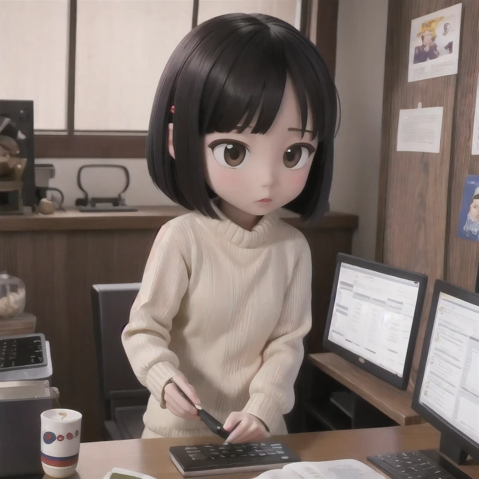 rafed  asian girl in a sweater looking at a computer screen, screenshot from a movie, the hime cut, still from a live action movie, lofi girl, highlight scene of the movie, still from a movie, still frame from a movie, lofi girl aesthetic, with short hair, still from the movie, lofi, scene from live action movie