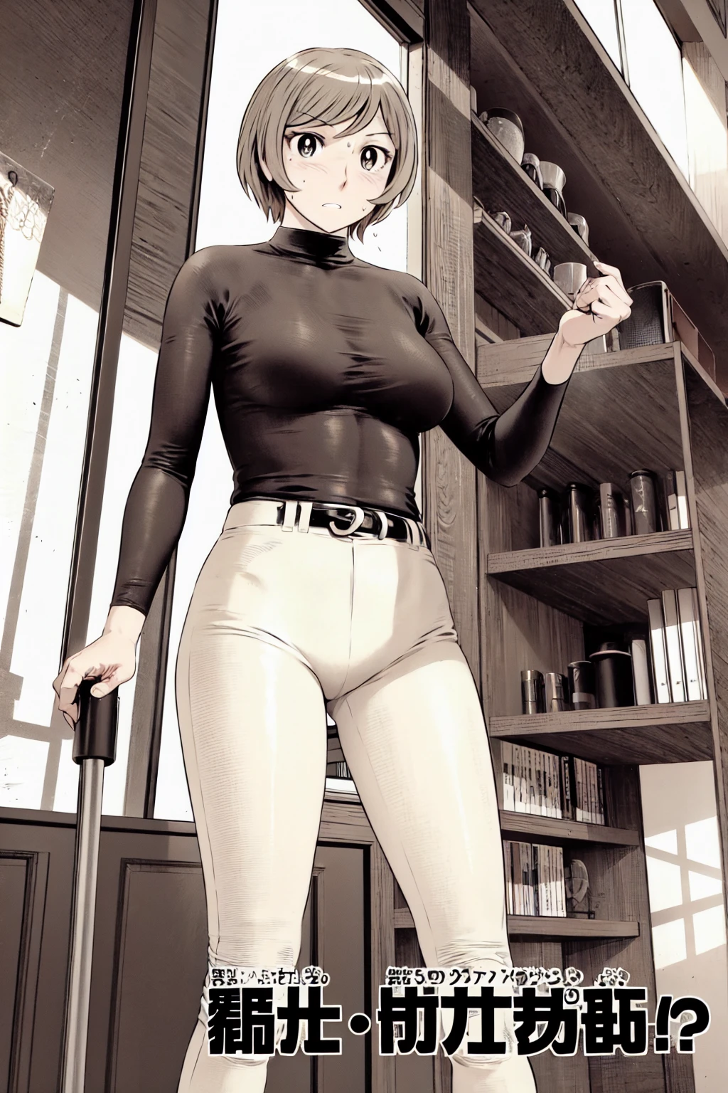 (野球uniform:1.2),
Blonde, (short hair:1.2),Long sleeve, Black Shirt, turtleneck,White trousers、uniform、Black belt、((Illustration of a person))、big 、
View your viewers,, (Highest quality:1.3),One Girl, White pants、uniform、Outdoor、baseball ground、ground、soil、blue eyes、Tight black shirt、(masterpiece、Highest quality)、Highest quality, Ultra-high resolution, (((masterpiece))), alone, Sweat、big eyes、big Breasts、Torn clothes、 fully exposed、Nipples、One Girl, Front view、Embarrassed face、Bronze colored hair、((short hair))、Stand up straight、Cowboy Shot