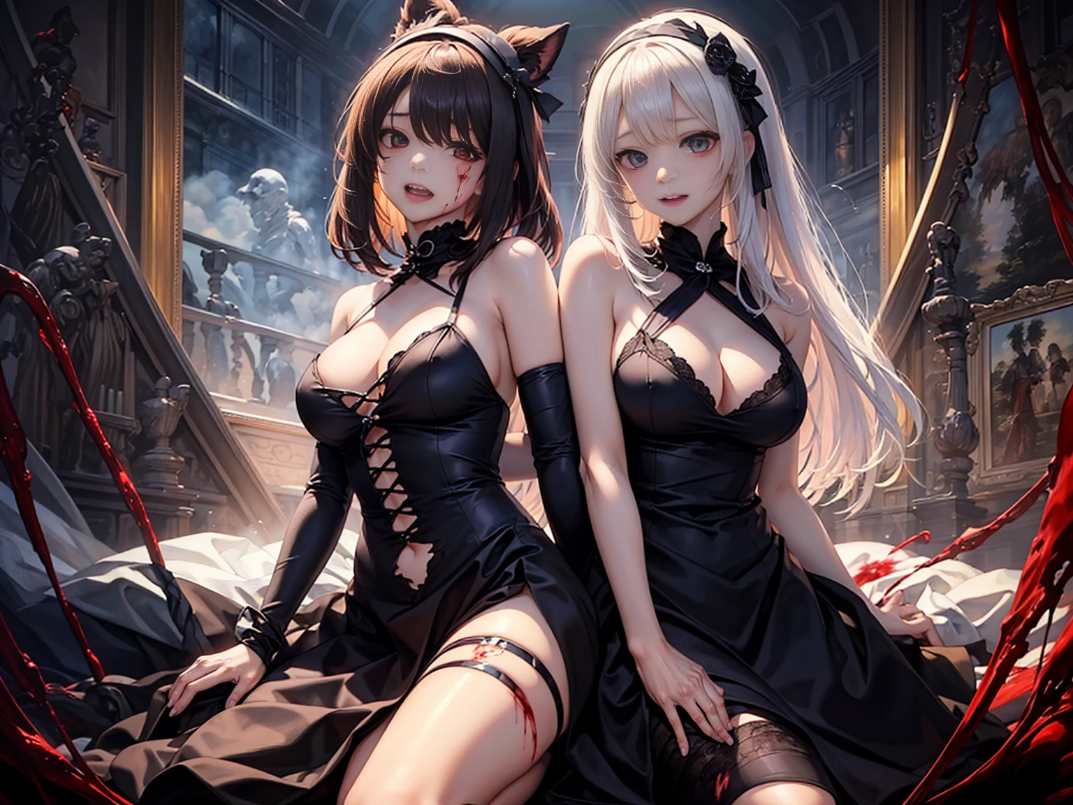光死んだ腐ったBloodに飢えた邪悪なzombie, Girl Venom, 黒い共to be bornto be born物が付着している, Bloodまみれの, Evil look, Psychopathic, Torn clothes, Torn Costume, sexy, reveal, Combat Stance, Very detailed, Vibrant appearance, Creative Action, Very detailed, Imaginative, Sensual, Voluntary, all breasts, sexy, reveal, Highest quality, skinの質感, Intricate details, (Highest quality, masterpiece, 超High resolution), (8k wallpaper, High resolution, High resolution, to be born), (credibility: 1.4), (whole bodyショット), One Girl, ((Anime Girls)),,(Bloodしぶき:1.6), ((Fantasy Witch Costume)), ((Flowing white hair)), ,(Bloodしぶき:1.6),Female curves, Large Breasts, Thick thighs, sexyな平らなお腹, 完璧なhand, 完璧なアニメのface, ((dark lolita dress)), Are standing, ((邪悪な笑face)), ,(Bloodしぶき:1.6),Victorian cities, gaslight, Steam circulates, Moonlight Illumination, night間照明, A sky filled with stars and galaxies,(Bloodしぶき:1.6),アニメzombie魔女デザイン, ねじれた笑face、Bloodまみれの、頭からの出Blood、Bloodしぶき、,(Bloodしぶき:1.6),Crossbones, skull, Streetwear Design, protector, Horror Style, Full Design, Huge breasts, Very detailed, Realistic, Dark fantasy, Gloomy atmosphere, Intricate details, Crazy Smile, 狂ったeye, A cute and stylish hair band,(masterpiece:1.2, Highest quality), Scary atmosphere、Distorted facial expressions、Horror Art、Bloodの雨、Bloodを流す、Bloodしぶき,(Bloodしぶき:1.6),悪魔のeye、greenいeye、scar、火scar、whole body、Torn hair of a woman dressed in slave clothing、（Long Hair）、（eyeにかかる長さの前髪）、Black Hair、（（（eyeの下のクマ）））、green白いskin、Feeling unwell、Pathological、邪悪な笑face、狂ったeye、（Grin）Dramatic makeup，Create mixed media art、,Horror 1 Girl, Open_mouth, , green_eye, Blood, Tilt_red_skin, Injury, Blood_In addition_face, Bandaged_arm, Blood_In addition_zombie, Blood_In addition_hand　, Open your eyelids wide, The trend is all, mouthを大きくOpen, mouthを開けてteethをむき出しにする,獣のような鋭いteeth, Wide lips, 非常に広いmouth, Vermilion cheeks, blonde, ,(Bloodしぶき:1.6),Princess Cut, Ribbon hair ornament, brooch, Otaku Room, Well-built body, Nice body, Ample breasts, Thick body,eyeを大きく開いて、Scary atmosphere、Distorted facial expressions、ねじれた笑face、Bloodまみれの、頭からの出Blood、Bloodしぶき、whole body、,(Bloodしぶき:1.6),Long Hair、Long bangs、Well-built,Broad shoulders,I focus,(face),Messy Hair,いeye,(光るeye),green信号,笑face,big 笑face,teeth,psycho 笑face,gesugao,Dark city background,darkness,night,(close),良いeye, 良いteeth,サディスティックな笑face,,all,光沢のあるskin,詳細なface,Beautiful body,　mouthからの白い息　Luxurious lace long gloves