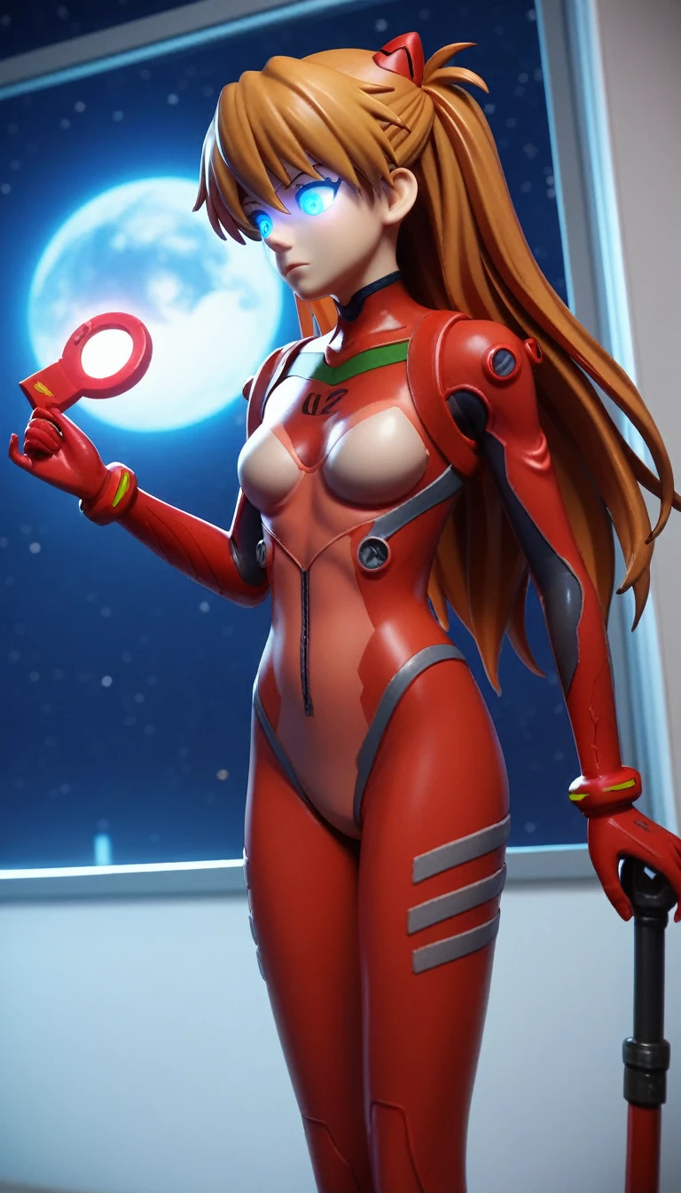 (俯瞰figure),Dynamic Angle,Super detailed, figure, close, Straight, One girl, 
 ((Soryu Asuka Langley, Interface Headset, Red bodysuit:1.4, blonde)),Her eyes shone like dream-like stars,(Glowing Eyes:1.233),(Beautiful and detailed:1.1),(Expressionless,Mouth closed),(Are standing), 
(In a white spaceship、Mechanic room with tools and spaceship window),
(night:1.2),dream-like, [[Delicate fingers and hands:0.55]::0.85],(Finger details),