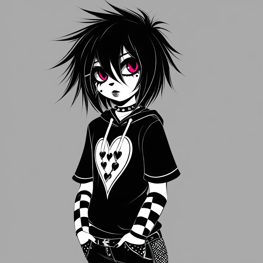 ebony black and jeweled in emo art style