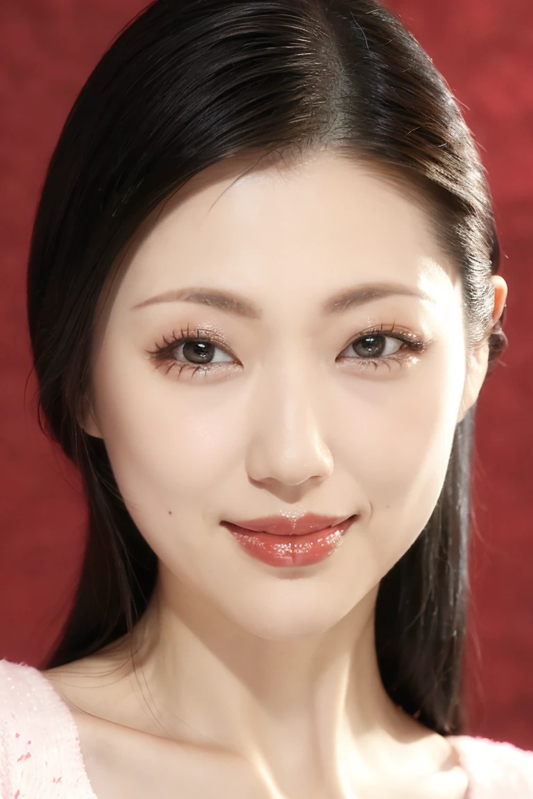 (Highest quality、Tabletop、8k、Best image quality、Award-winning works)、One beautiful woman、Beautiful and elegant long hair、Beautiful black hair、(alone:1.1)、(The perfect burgundy V-neck long sleeve knit:1.4)、(The simplest solid color background:1.4)、とてもLarge Breasts、Accentuate your body lines、Beautiful and exquisite、look at me、(Perfect Makeup:1.1)、Bright lipstick、Ultra-high definition beauty face、Ultra HD Hair、Ultra HD Shining Eyes、Ultra High Resolution Perfect Teeth、Super high quality glossy lip、Accurate anatomy、Very beautiful skin、Glowing skin in ultra-high resolution、An elegant upright posture when viewed from the front、(very bright and vivid:1.2)、(Slender body:1.2)、(Cleavage:1.1)、(Large Breasts:1.1)、Shiny, Bright lipstick、(Face close-up:1.3)、(50 year old mature woman:1.4)、(Wrinkled face:1.3)