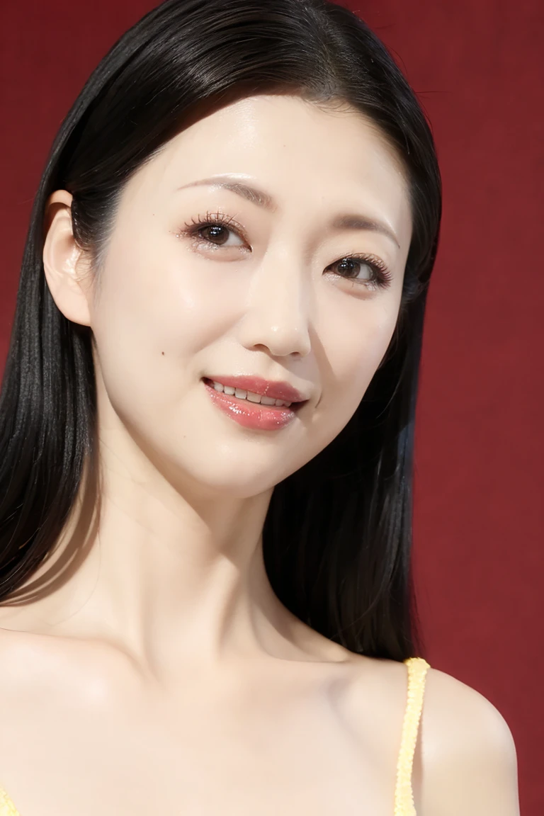 (Highest quality、Tabletop、8k、Best image quality、Award-winning works)、One beautiful woman、Beautiful and elegant long hair、Beautiful black hair、(alone:1.1)、(The perfect burgundy V-neck long sleeve knit:1.4)、(The simplest solid color background:1.4)、とてもLarge Breasts、Accentuate your body lines、Beautiful and exquisite、look at me、(Perfect Makeup:1.1)、Bright lipstick、Ultra-high definition beauty face、Ultra HD Hair、Ultra HD Shining Eyes、Ultra High Resolution Perfect Teeth、Super high quality glossy lip、Accurate anatomy、Very beautiful skin、Glowing skin in ultra-high resolution、An elegant upright posture when viewed from the front、(very bright and vivid:1.2)、(Slender body:1.2)、(Cleavage:1.1)、(Large Breasts:1.1)、Shiny, Bright lipstick、(Face close-up:1.3)、(50 year old mature woman:1.4)、(Wrinkled face:1.3)