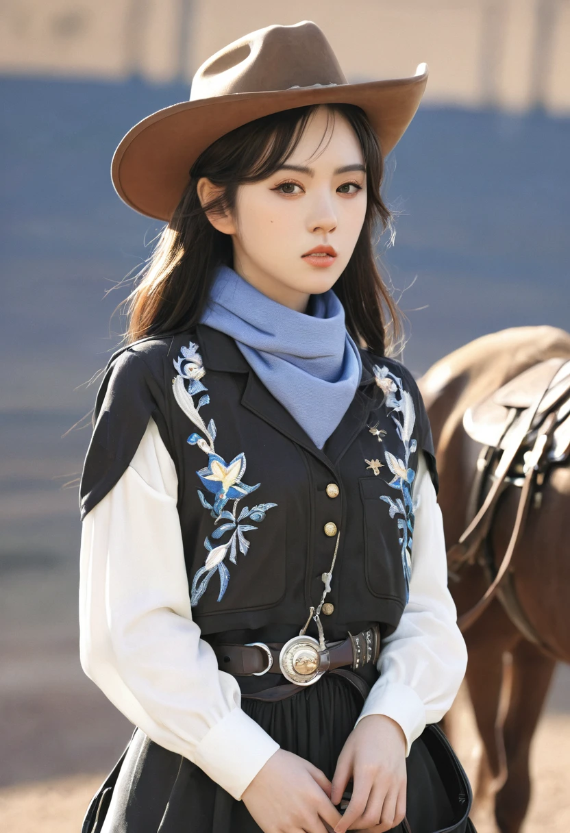1 Girl, Solitary, Chizuru, More self-denial style, high resolution, Human Development Report, (((best quality, masterpiece))), Ultra-detailed illustrations, [Extremely detailed face], (Cowboy shooting)