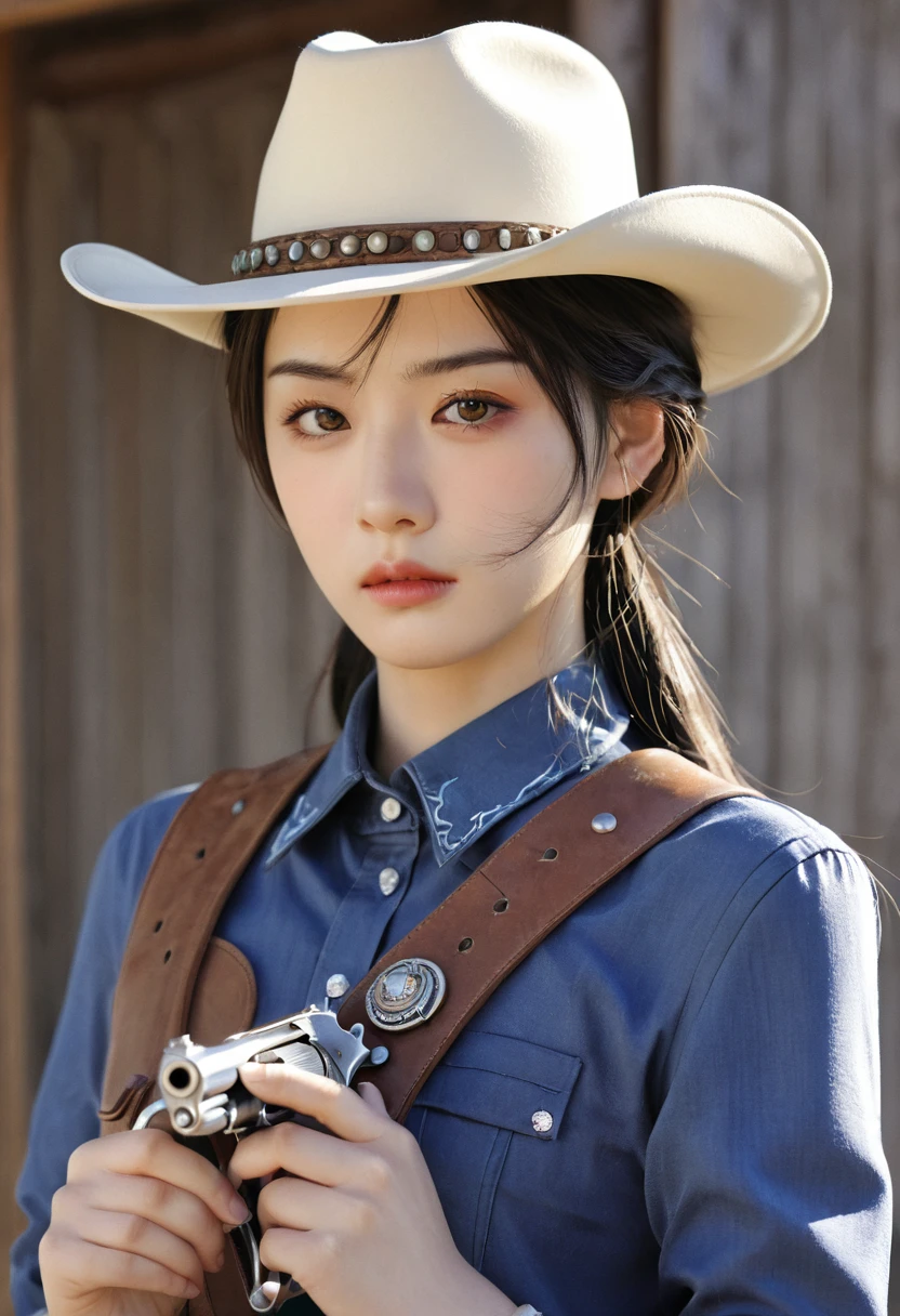 1 Girl, Solitary, Chizuru, More self-denial style, high resolution, Human Development Report, (((best quality, masterpiece))), Ultra-detailed illustrations, [Extremely detailed face], (Cowboy shooting)