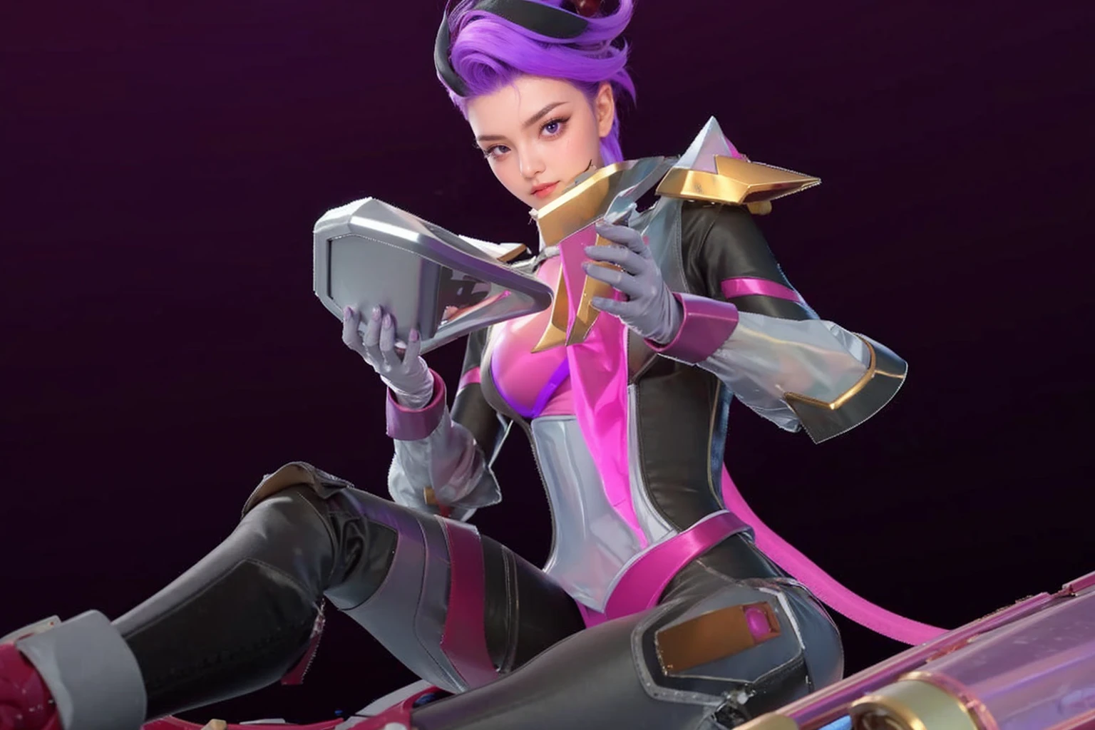 Realistic purple eye, purple hair,cute girl