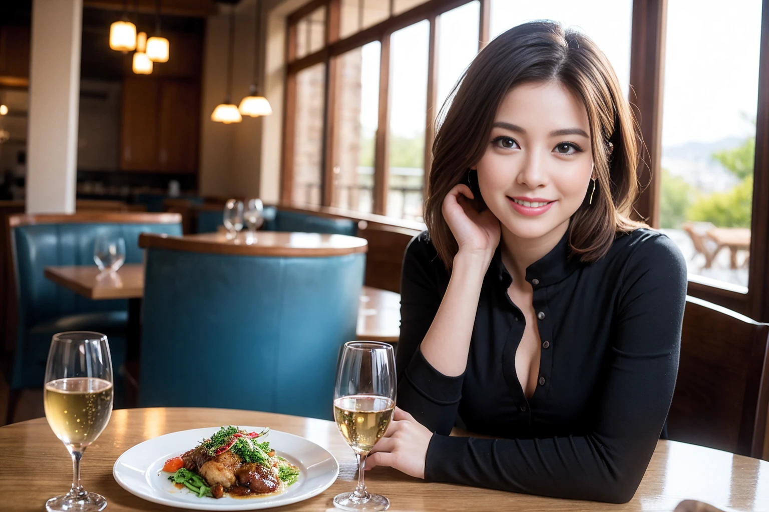 ((Highest quality、8K、masterpiece:1.3))、cute、slimカップル、modelカップル、(Realistic, Intricate details:1.2), full-course dinner、Wine Party、Amazing view of the sunset sky and clouds、A bright smile、The wonderfulness of smile、Bright image、The beauty of wine, Beautiful Face, blue eyes, The light shines on your face, Blushing, short hair,Bright Face、 (Age 37), Age 34, red wine 、Appetizers、Italian food、Wine bottle、Champagne、sparkling wine、Two beauties、Brown Hair、Shortcuts、Long sleeve shirt、dress、Beautiful woman 1, (slimな顔), (The body is slim), (Brown Hair), (Shortcuts), cheeks turn a little red,Attractive beauty、restaurant, In a prominent place (From the waist up) Nova Frog Style, actress, model, Upper Body, White wine, slim, wine glass, 中央に置かれたwine glass, smile, (smile: 1.15), Beautiful fine grain, Depth f/2,saturation, High Contrast, Strong light and shadow,Moist Body:1.5、3D texture、Delicate eyes、Brown Hair、The hair is very shiny、