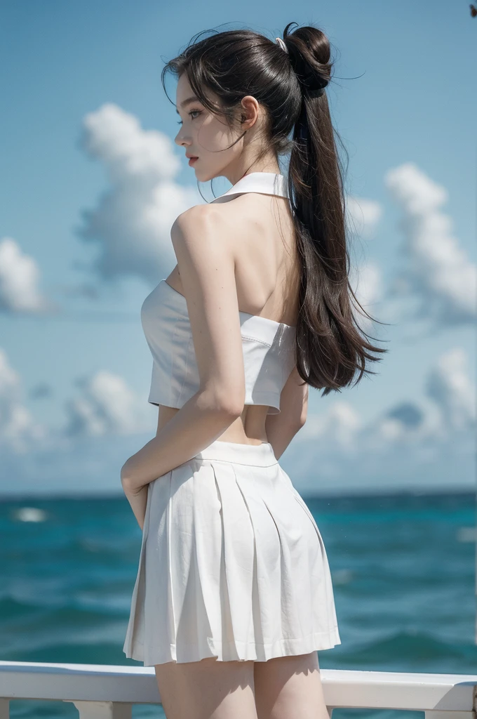 Best Quality, Masterpiece, 1 Girl, Beautiful Face, (Photo Realistic:1.3), Edge Lighting, From Under, (High Detail Skin: 1.2), 8k Ultra HD, DSLR, High quality, High resolution, 4K, 8K, Bokeh, Ridiculous, Best Ratio Four Fingers and One Thumb, (Realistic: 1.3), Cute 1girl, Huge Tits, Super Short White Pleated Skirt, Super Big Ass Up, Cocked Astocks, Beautiful Buttocks, Nudity, From Below, Outdoor, Sky