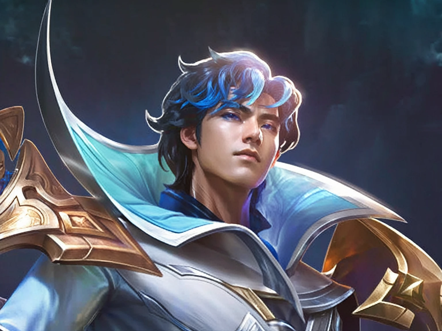 a close up of a person with a sword and a blue hair, heise jinyao, arcane jayce, zenra taliyah, zhao yun, sylas, portrait of dragoon, casimir art, taliyah, xianxia hero, unreal engine render saint seiya, portrait knights of zodiac boy, painted in the style arcane