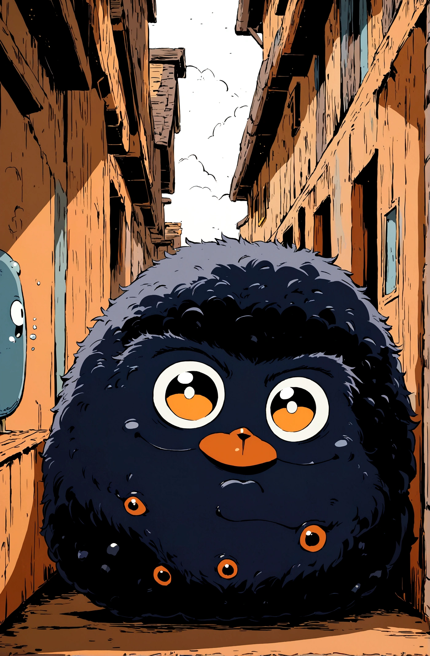 Lots of black stones,Hairy Stone,(Illustration style,Miyazaki animation style)