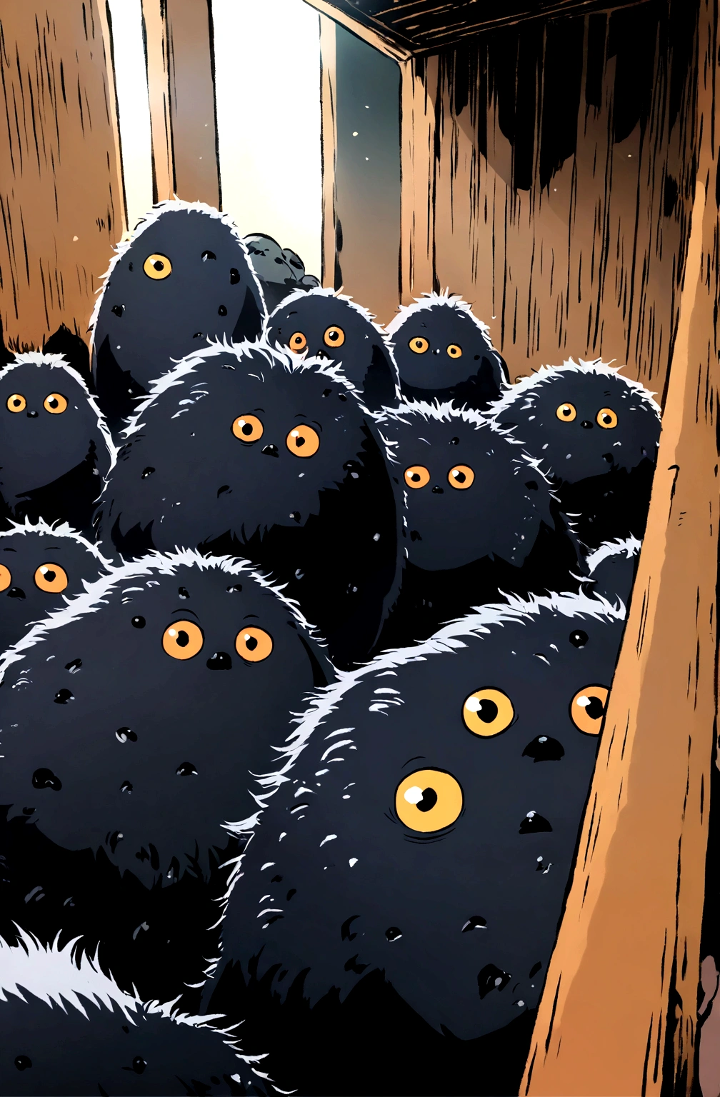 Lots of black stones,Hairy Stone,(Illustration style,Miyazaki animation style)