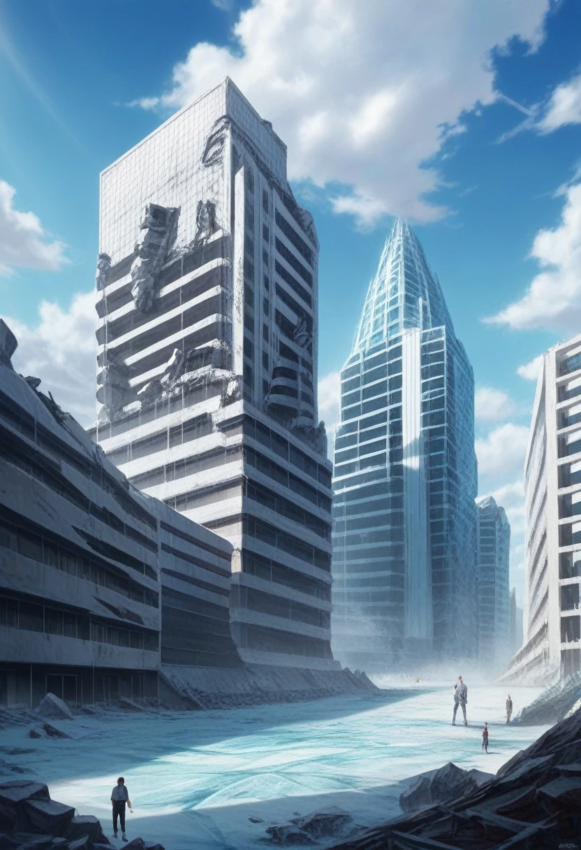 (whole city:1.5)，（Overlooking the View:1.5),Wide Wide Shot，See-through，Depth of written boundary，The end of the world，Transparent and ethereal ice sculpture city,Ruins frozen in the snow，Transparent ethereal ice sculpture modern city，Ice City 2 0 8 0，Icebergs in the distance，Ice Age，Doomsday Landscape，,Scattered debris，Collapsed building，rubble，The end of the world，Hyper HD，Chiaroscuro，Hollywood sci-fi movie scene，growな現実的な, Ultra-photorealism, Super detailed, masterpiece，Screen Space Refraction, (Intricate details), (Intricate details, Super detailed:1.2), Art Station, Complex background,Atmospheric lighting，Extremely exquisite beauty,Ridiculous, unbelievably ridiculous, Huge file sizes, Unified, 8K Image Wallpapers, grow, Ridiculous,winter concept art, Inspired by Andreas Rocha, Andreas Rocha Style, Detailed fantasy digital art,