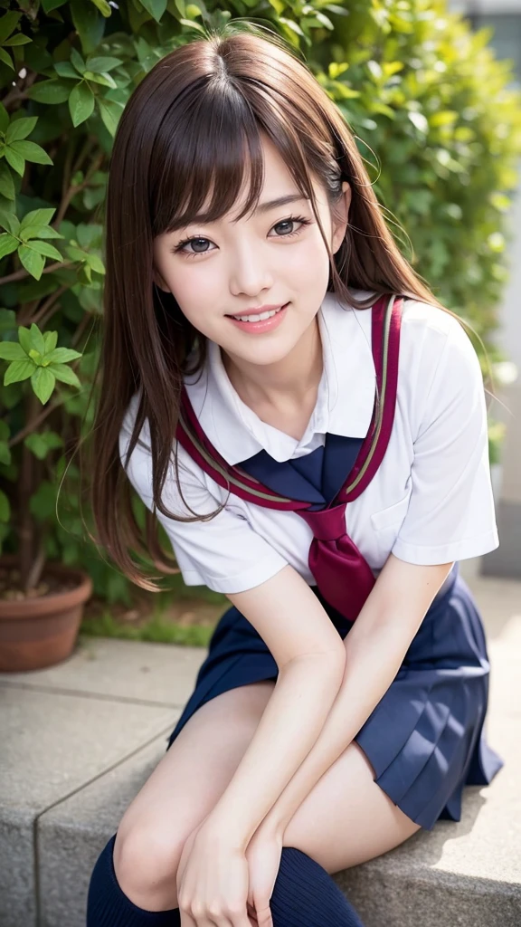 Full body angle, ((school uniform)), one woman, 40 years old, mature woman, large blests, Japanese, Shiraishi Mai, Nishino Nanase, Kitagawa Keiko, married woman, beautiful woman, pretty face, cute face, refreshing and natural smile