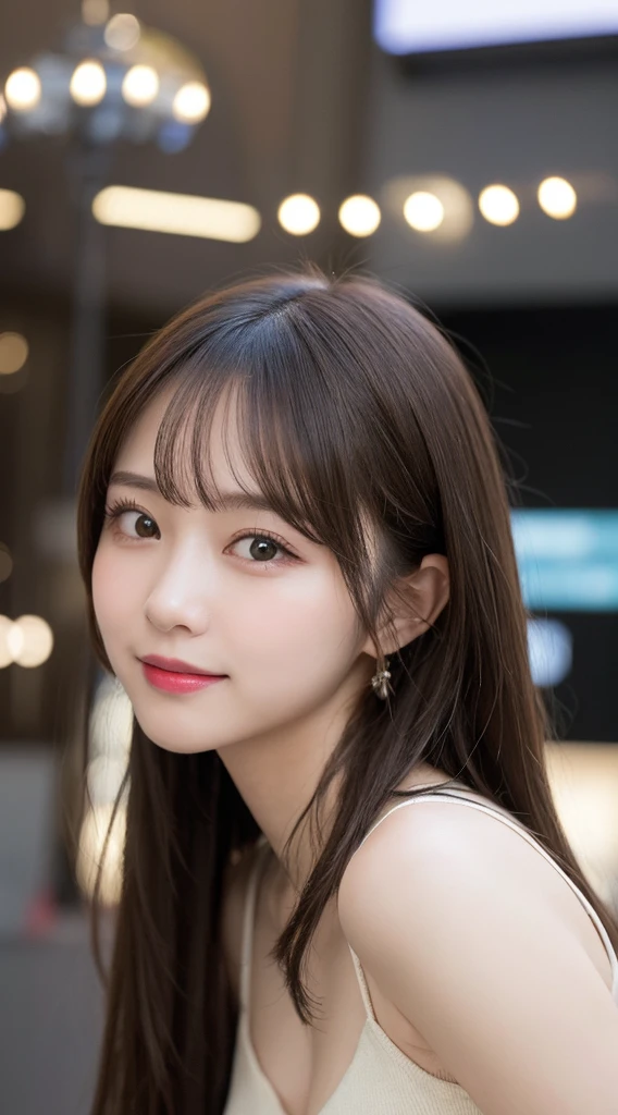 profile, Highest quality, shape, Very detailed, finely, High resolution, 8k wallpaper, 完璧なダイナミックな構shape, Beautiful and exquisite,ランダムなcute髪,,Natural color lip、20-year-old girl、cute、Looking into the camera,Always blur the background,Perfect and beautiful face,Slim face and figure,Big eyes、Putting on gal makeup,Small face,Shooting from below、Blurred Background,Elegant feminine face、Cyberpunk Fashion、smile、Change pose randomly、Randomly change the shooting angle and position、One person、Real Photo、Raw photo、Real human skin,finely描かれた肌:1,4