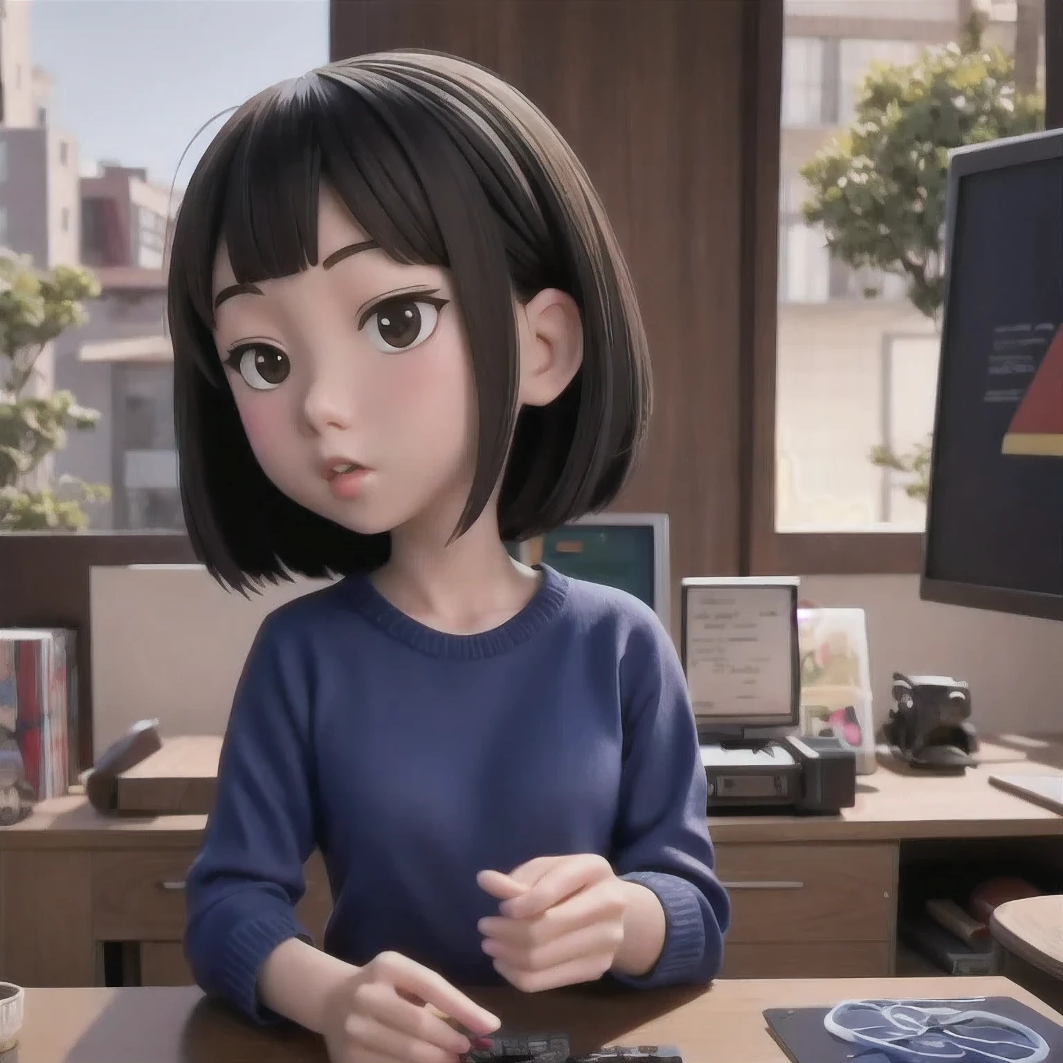 rafed  asian girl in a sweater looking at a computer screen, screenshot from a movie, the hime cut, still from a live action movie, lofi girl, highlight scene of the movie, still from a movie, still frame from a movie, lofi girl aesthetic, with short hair, still from the movie, lofi, scene from live action movie