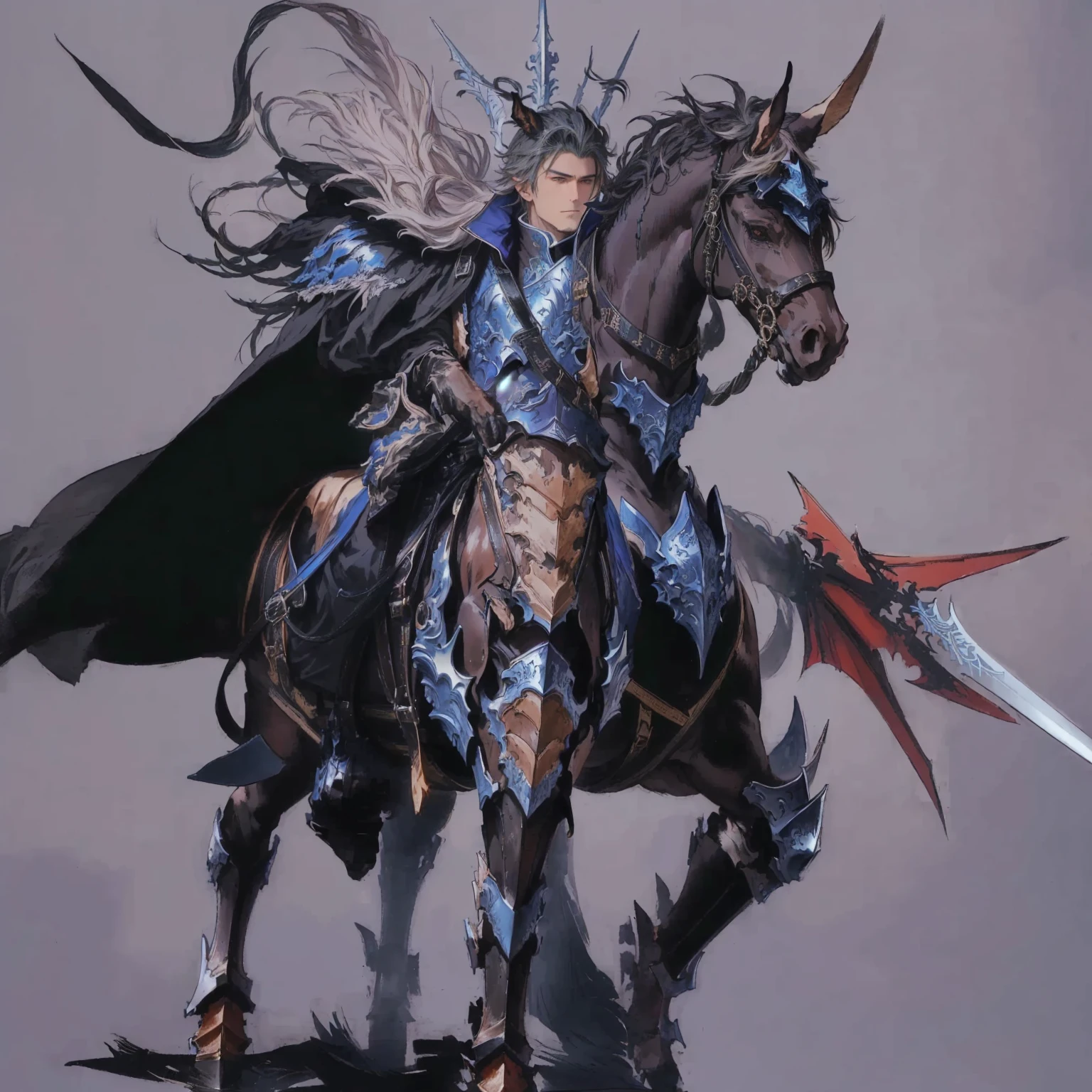 Anime - style image of a guy riding a horse with a sword., Portrait of a dragon, From lineage 2, Krenz Kuchart and Wenjun Lin., By Yang J, From Arknights, Fantasy Knight, Portrait of a magic knight, Fantasy 4K details, blue fantasy, human paladin, Elf Knight