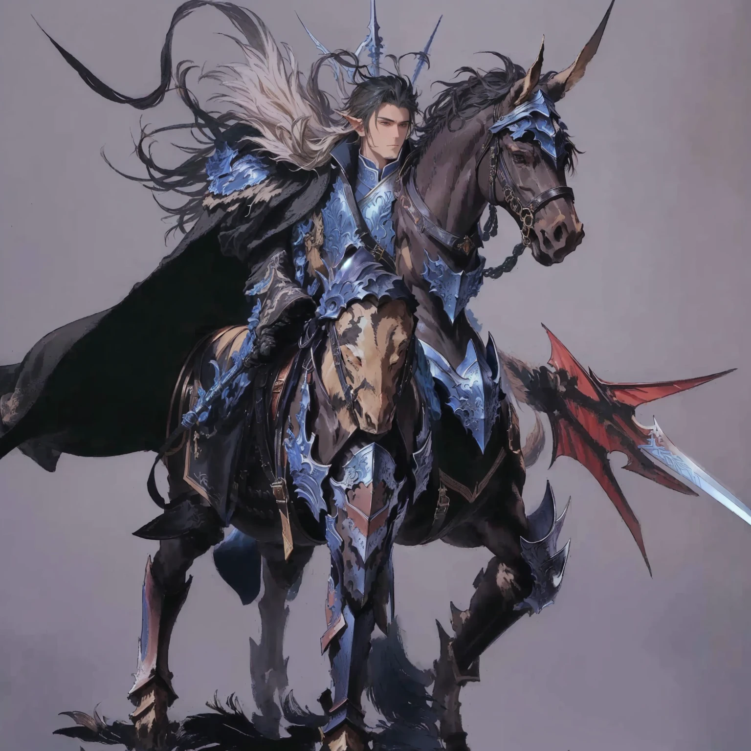 Anime - style image of a guy riding a horse with a sword., Portrait of a dragon, From lineage 2, Krenz Kuchart and Wenjun Lin., By Yang J, From Arknights, Fantasy Knight, Portrait of a magic knight, Fantasy 4K details, blue fantasy, human paladin, Elf Knight