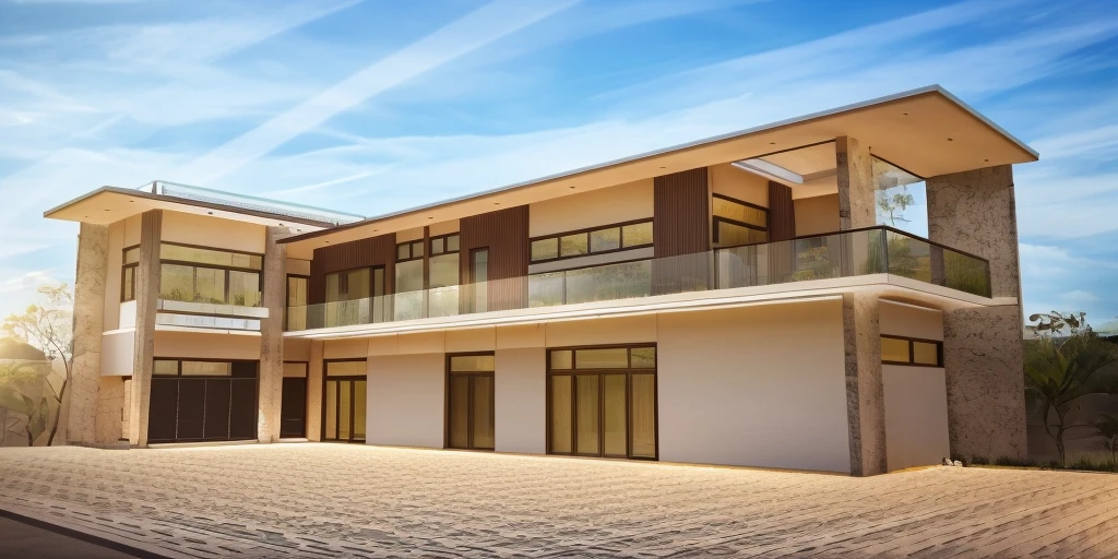 modernvilla,architecture,woodandbrick,woodandbrick,Architecture,house,exterior,(a HOUSE UNDER BRILLIANT SUNLIGHT:1.6),tropical trees :1.2,beautiful tropical garden,tropical plants and trees,daylight:1.4,EXterior MODERN VILLA, RAW photo, (realistic:1.2) 8k uhd, ,High quality, best quality,super detail, dslr, glass facade, stone, green grass on ground, modern house, contemporary buiding, surrounding tree, indoor light, soft shadow,soft lighting, high quality, film grain, Fujifilm XT3,(BEAUTIFUL SKY:1.2), (TROPICAL TREES background:1.4),(FLAT ROOF:1.4),(REFLECTIVE GLASS railing:1.4),(daylight:1.4),SOME LARGE TREES CLOSE-UP VIEW LOCATION,(no clouds),(Strong reflective transparent glass facade:1.6)