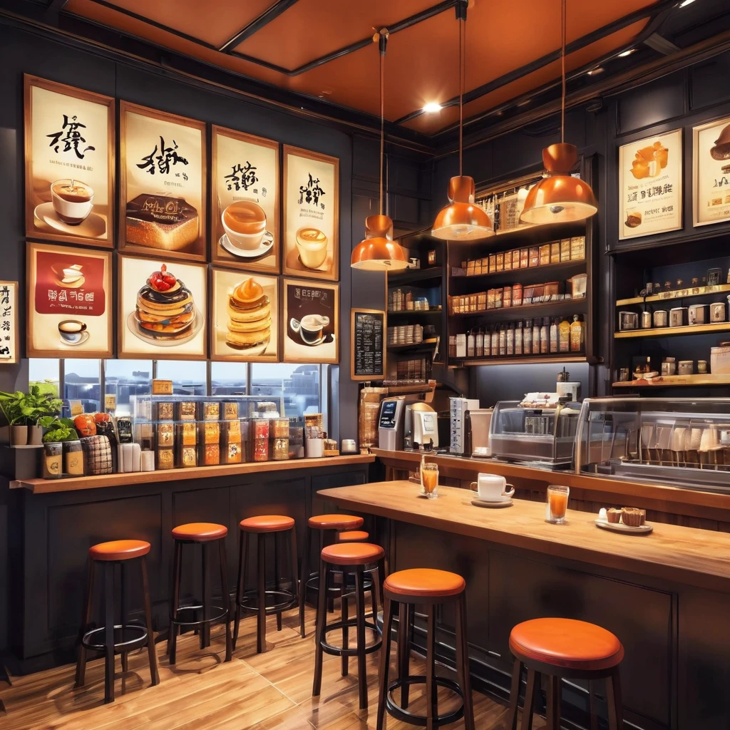 Anime style, horizontal, The coffee shop's interior is intricately detailed,Bright colors. Light steam rising from hot coffee cup on table, Seat is padded, Lots of potted plants, Add a comfortable and pleasant atmosphere. Soft lighting casts a warm and beautiful glow on the dreamy scene, now it is night, Make it a relaxing、The perfect place to escape reality. (Tips B and C) Anime style coffee shop interior, Hot coffee on the table, Create a comfortable, Beautiful and dreamy atmosphere. (high resolution, 8K) Highly detailed cartoon illustration of coffee shop interior, A cup of hot coffee is placed on the table, Evoke a warm and cozy feeling