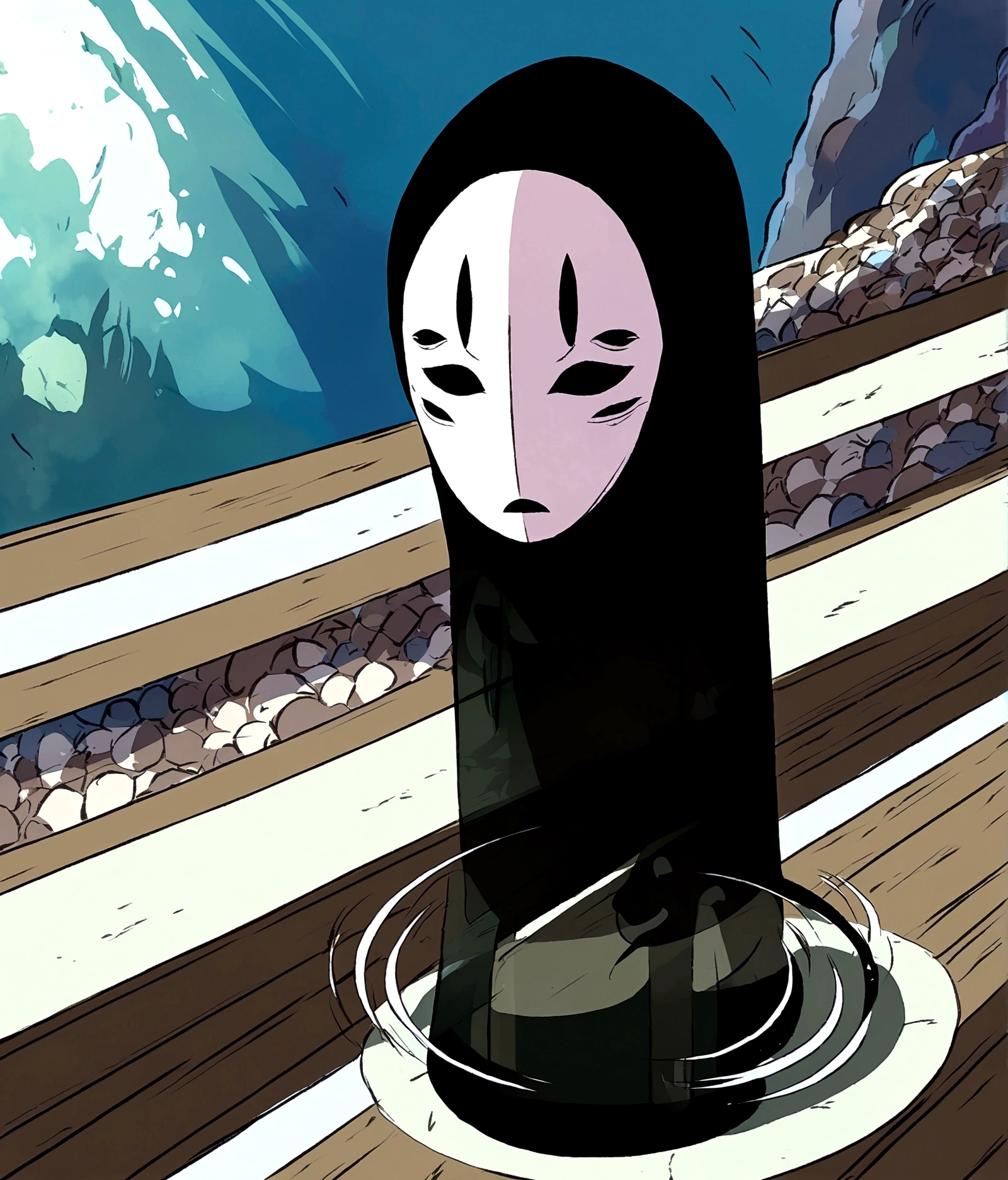 Shadowless Man，mask，(Illustration style，Miyazaki animation style)