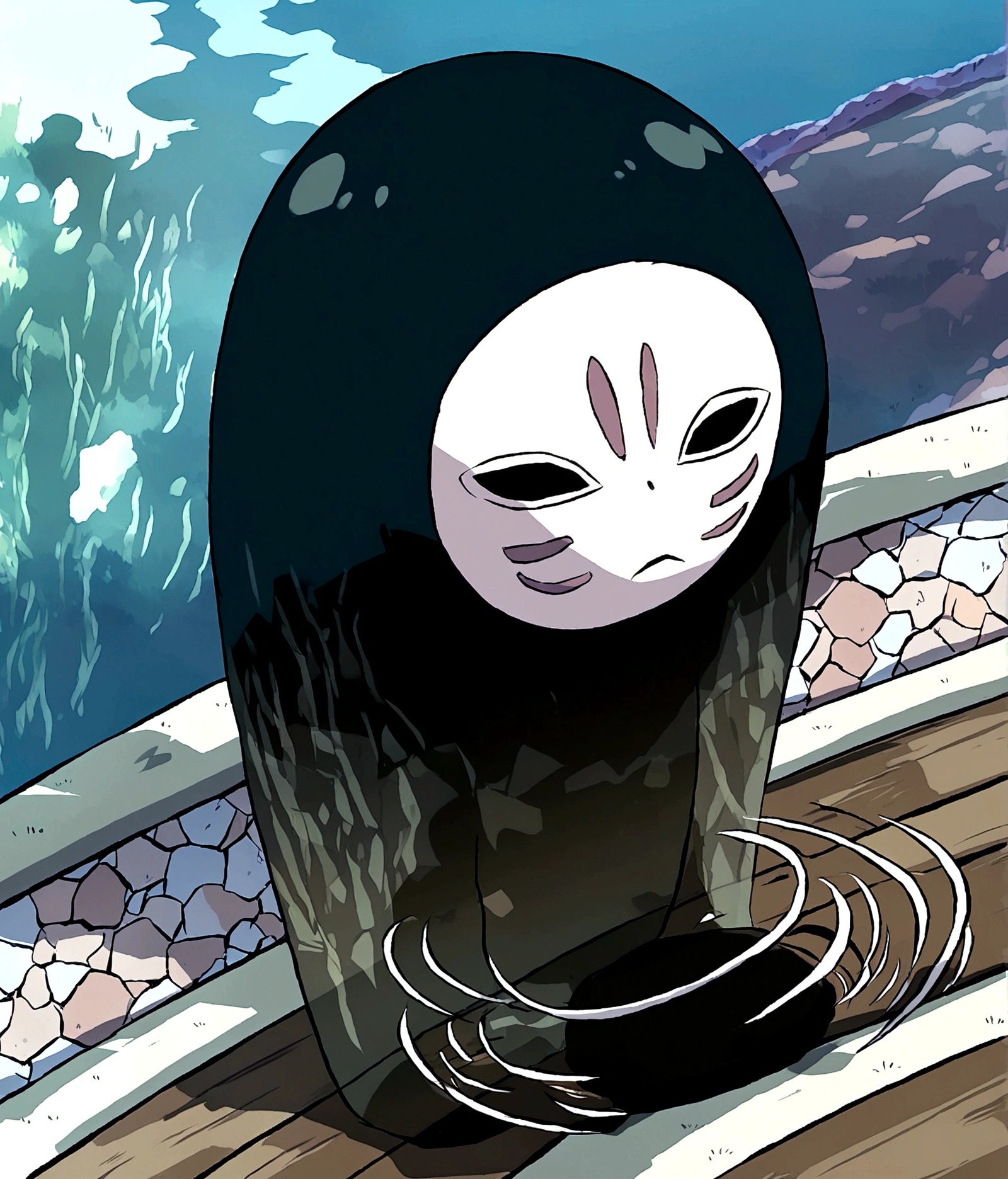 Shadowless Man，mask，(Illustration style，Miyazaki animation style)