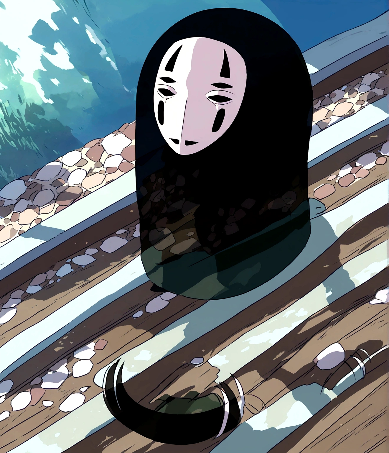 Shadowless Man,mask,(Illustration style,Miyazaki animation style)