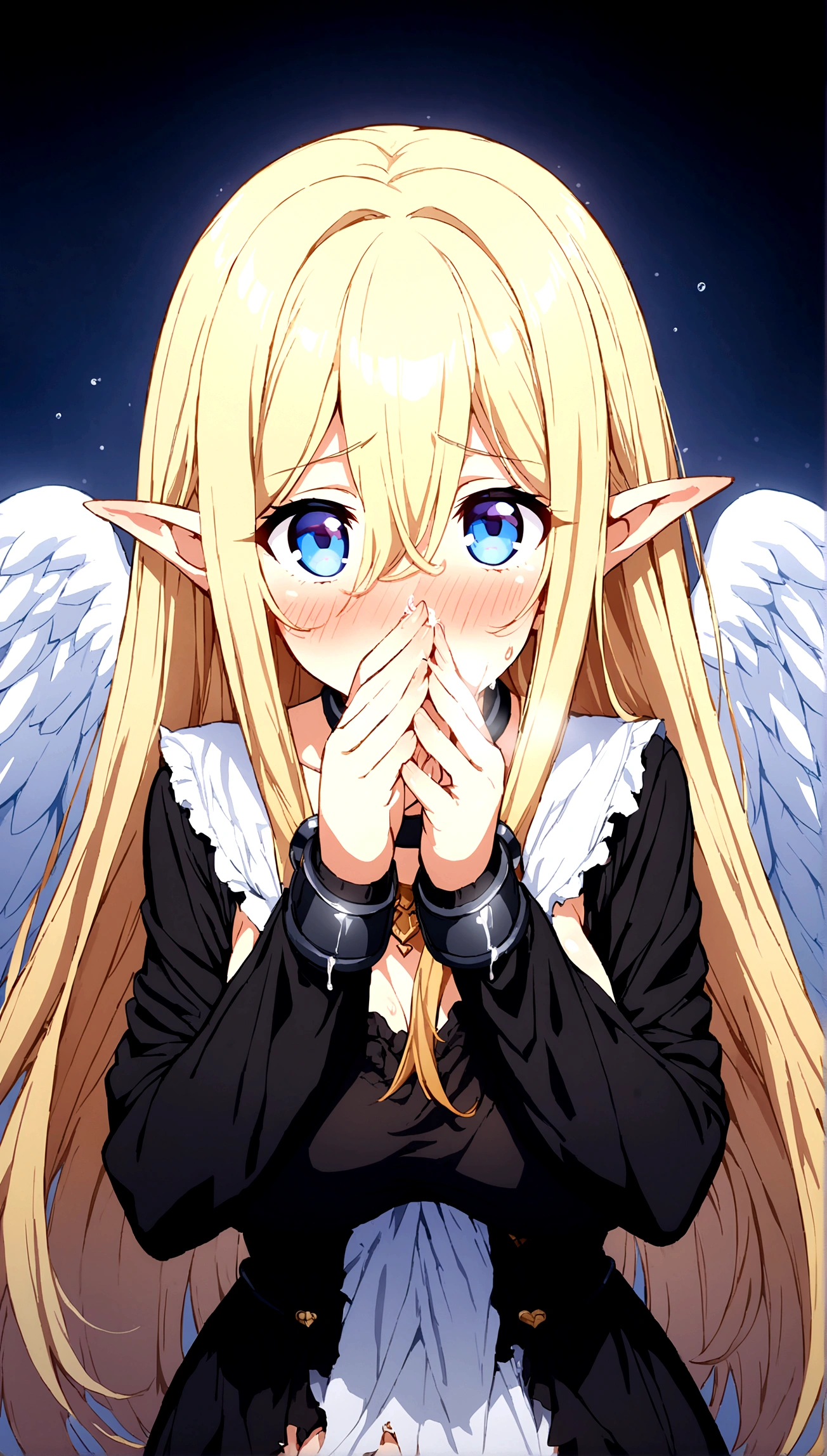 Anime. 1 Girl. Cute girl. Angel. Slave. Blonde. Long hair. Blue eyes. Beautiful eyes. Perfect eyes. Expressive eyes. Ideal face. Snotty nose. 16 years. Big breasts. Beautiful breasts. Pointy ears. Cold. Allergy. Runny nose. Snot. Snot flows from the nose. Temperature. Blush. Wants to sneeze. I have to sneeze
Strong, desperate desire to sneeze. Sneezes. Covers his nose with his hands. Snot flows from the nose. Blows his nose. Snot on hands. Ideal anatomical body. Beautiful long legs. The whole body is covered in scars. Angel wings. White wings. Dirty tunic. Torn tunic. dirty panties. Torn panties. Barefoot. Slave collar. Shackles. Standing. Full height. Fantasy. City. Street. Many people. Beautiful character design. Shiny skin. Full body. nsfw. Scat. Official art. Extremely detailed CG Unity 8k wallpaper. Ideal lighting. Ultra high resolution 4K. Super detailed 8K. A high resolution.