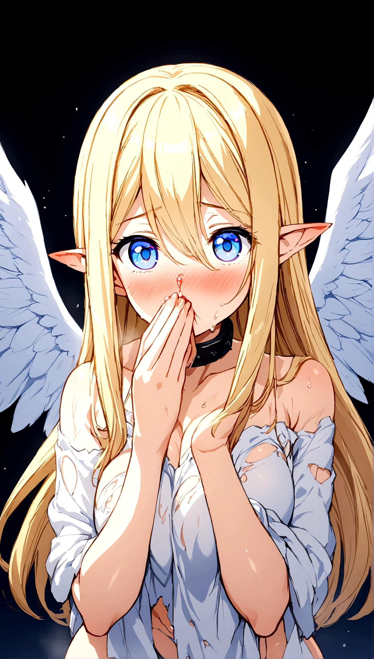 Anime. 1 Girl. Cute girl. Angel. Slave. Blonde. Long hair. Blue eyes. Beautiful eyes. Perfect eyes. Expressive eyes. Ideal face. Snotty nose. 16 years. Big breasts. Beautiful breasts. Pointy ears. Cold. Allergy. Runny nose. Snot. Snot flows from the nose. Temperature. Blush. Wants to sneeze. I have to sneeze
Strong, desperate desire to sneeze. Sneezes. Covers his nose with his hands. Snot flows from the nose. Blows his nose. Snot on hands. Ideal anatomical body. Beautiful long legs. The whole body is covered in scars. Angel wings. White wings. Dirty tunic. Torn tunic. dirty panties. Torn panties. Barefoot. Slave collar. Shackles. Standing. Full height. Fantasy. City. Street. Many people. Beautiful character design. Shiny skin. Full body. nsfw. Scat. Official art. Extremely detailed CG Unity 8k wallpaper. Ideal lighting. Ultra high resolution 4K. Super detailed 8K. A high resolution.