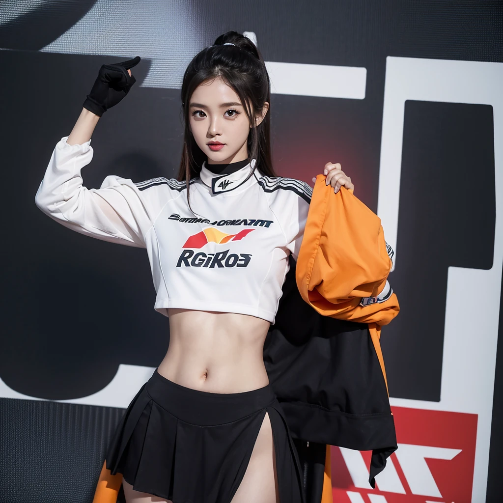 Cool woman、Colorful costumes、F1 Driver Cosplay、Colorful costumes、Clothing with company logo、Grid Girlsのカラフルで派手な衣装、Grid Girls、Perfect Face、Paddock Girls、Harem、motor Show、tights、Bodycon Costumes、Grid Girls、Russia、Grid Girlsのコスプレ、belly button、Pleated skirt、Bodycon Costumes、Photographed in a sexy pose