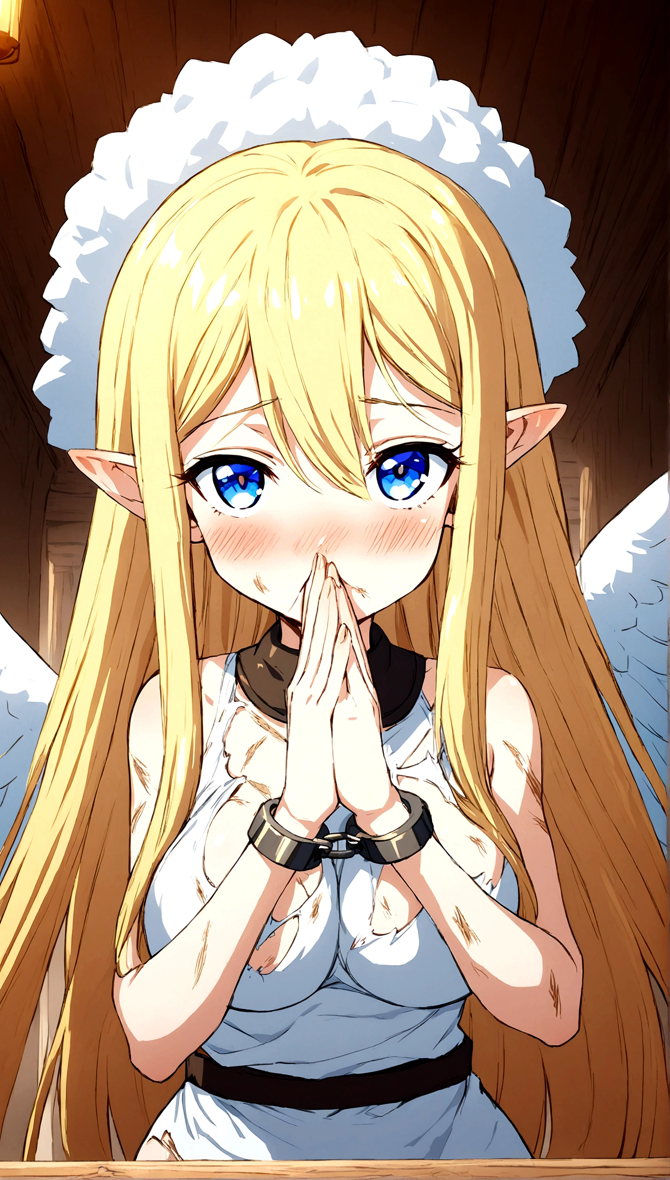 Anime. 1 Girl. Cute girl. Angel. Slave. Blonde. Long hair. Blue eyes. Beautiful eyes. Perfect eyes. Expressive eyes. Ideal face. Snotty nose. 16 years. Big breasts. Beautiful breasts. Pointy ears. Cold. Allergy. Runny nose. Snot. Snot flows from the nose. Temperature. Blush. Wants to sneeze. I have to sneeze
Strong, desperate desire to sneeze. Sneezes. Covers his nose with his hands. Snot flows from the nose. Blows his nose. Snot on hands. Ideal anatomical body. Beautiful long legs. The whole body is covered in scars. Angel wings. White wings. Dirty tunic. Torn tunic. dirty panties. Torn panties. Barefoot. Slave collar. Shackles. Standing. Full height. Fantasy. City. Street. Many people. Beautiful character design. Shiny skin. Full body. nsfw. Scat. Official art. Extremely detailed CG Unity 8k wallpaper. Ideal lighting. Ultra high resolution 4K. Super detailed 8K. A high resolution.