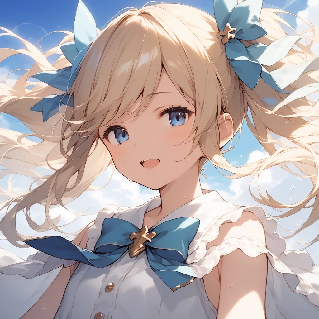 score_9, score_8_up, score_7_up, source_anime, best quality, masterpiece, official art, absurdres, highres, ultra-detailed,waifu2x,Collection: Slice of Life,break,1girl, io \(granblue fantasy\), dark-skinned female, blonde hair, swept bangs, blue eyes,gradient hair, hair ornament, long hair, flat chest, thighhighs, twintails, sweat, open mouth, sleepily, outdoors, wind,break,(clear line illustration:1.2), super detailed skin,very high resolution, very aesthetic, Best sexual lighting powered by famous artist, 8k,cute picture,beauty illustration,photoshop_(medium),,(Detailed Lighting),best anime 8k konachan wallpaper, pixiv contest winner,