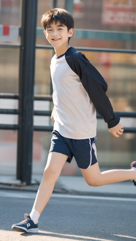 -yeld bomile,Spread your white and slender legs,jogging,full body,8K五官精致,Handsome boyish feeling,8K