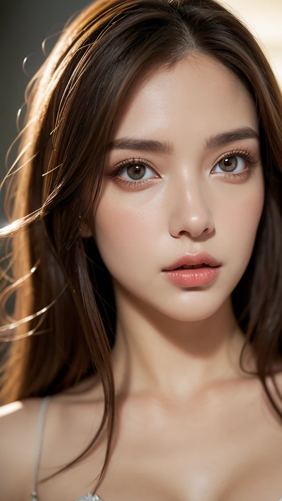 Realistic woman like in the photo, Woman brown eyes, Brown Hair, ultrahd, Surrealism style, Angel, Detailed face