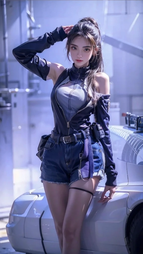 ((midynight, need, 8K, tmasterpiece:1.3)), Full body lesbian, legs long, focal:1.2, Beautiful woman with perfect figure:1.4, Slim abs:1.1, ((dark brown  hair, Colossal tits:1.2 )), (white tight t-shirt, Denim suspenders, sitting in the couch), ((city night scene, the roof:1.3)), dual horsetail，blue hairs，red color eyes，Highly Detailed Face and Skin Textur, 詳細な目, 二重まぶた，heroines 👀 :8，Japan goddess, The skin is wet and shiny!!,photorealistic perfect body