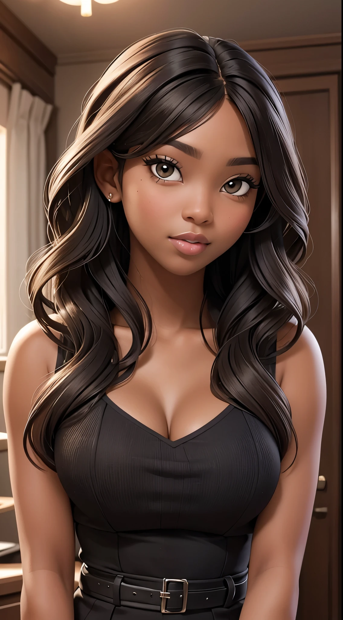 (masterpiece, best quality), deep ebony 1girl, beautiful face, wavy hair