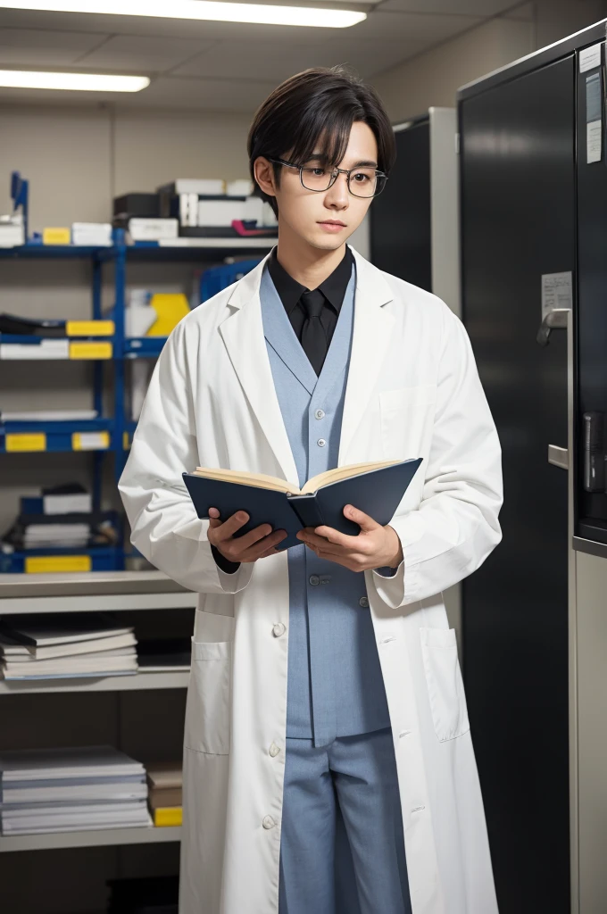 Bishonen
Laboratory
Researcher
white coat
Reading a book
Dark room