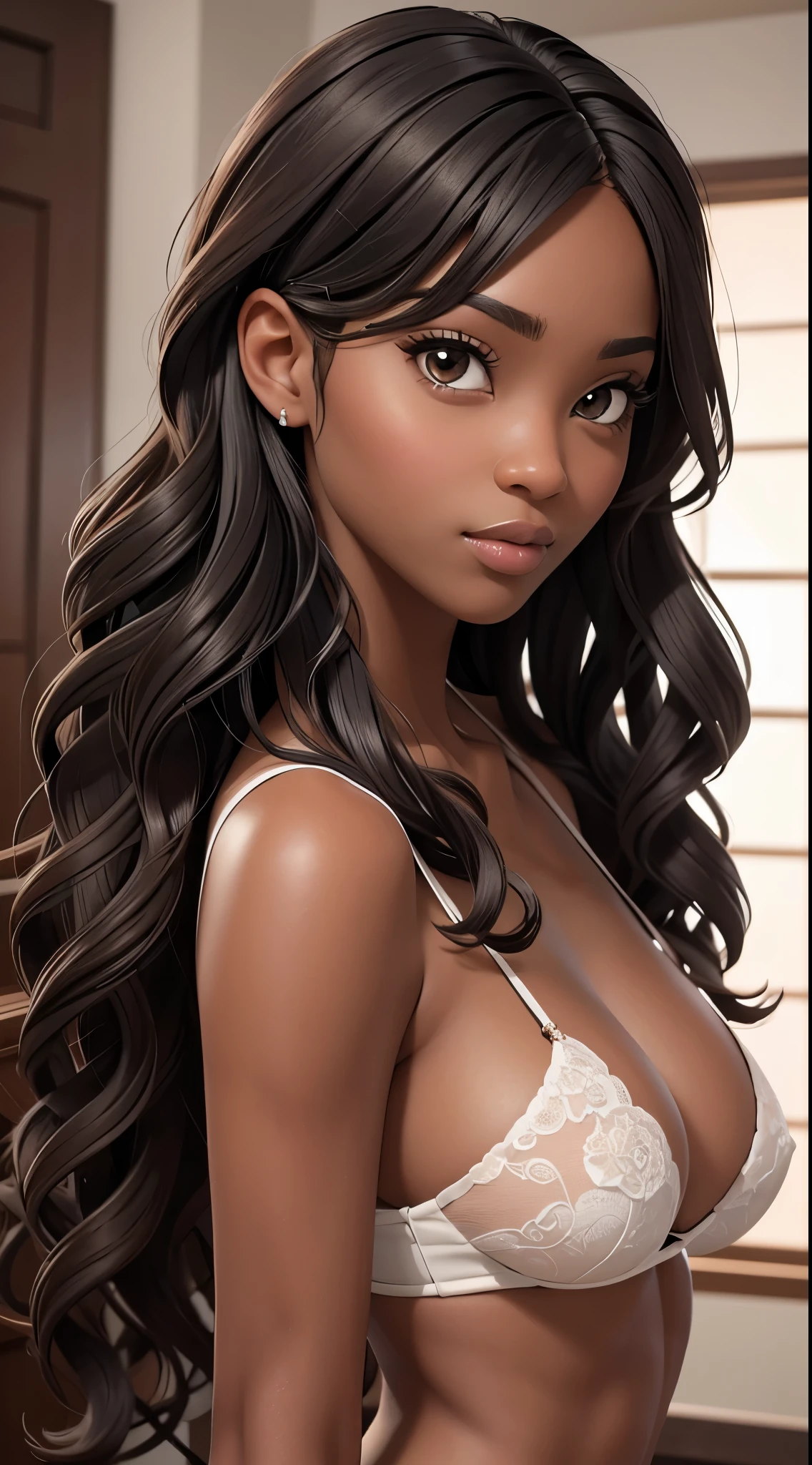 (masterpiece, best quality), deep ebony 1girl, beautiful face, wavy hair