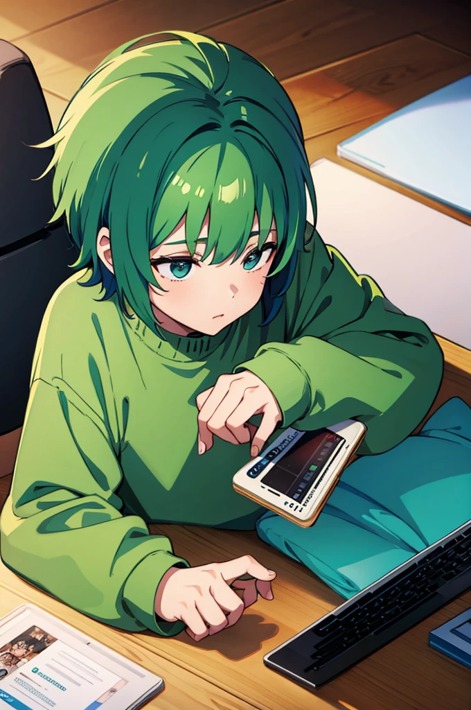 boy green hair gamming