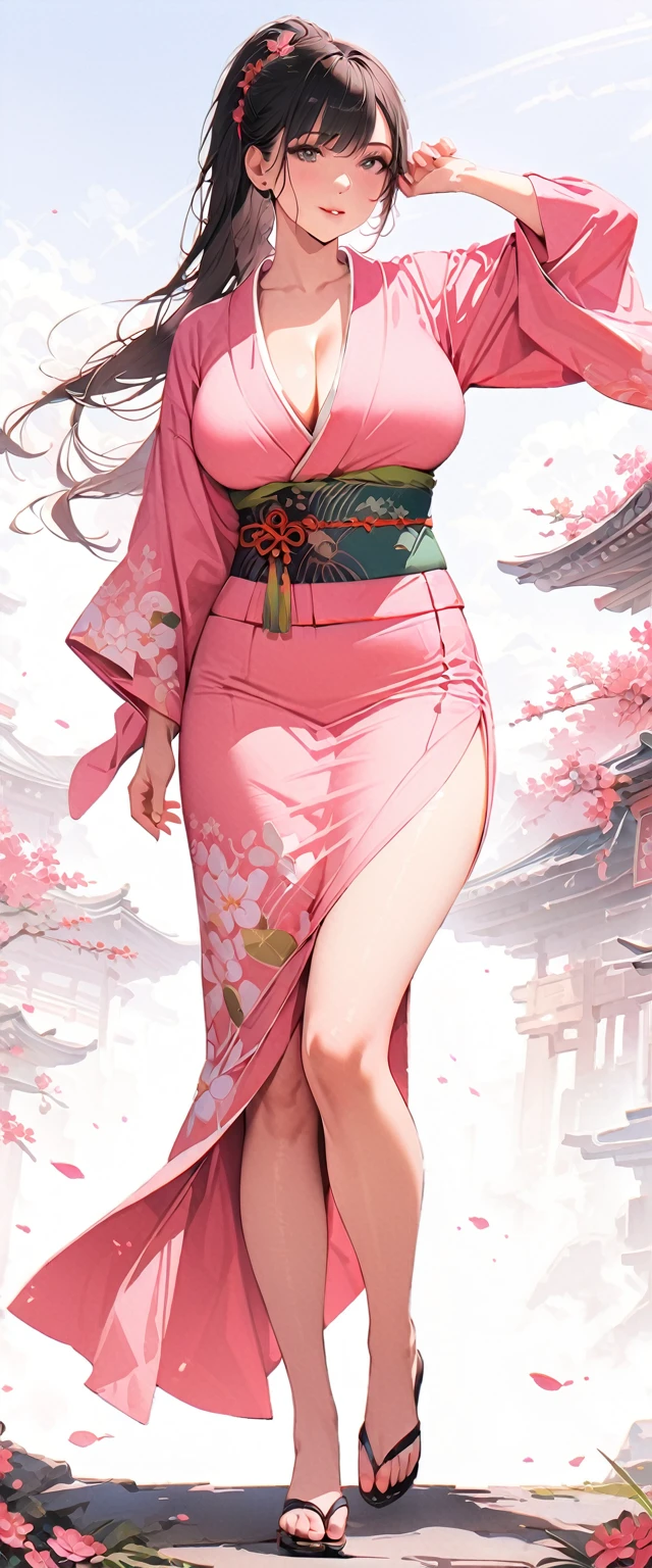 female dancer, silk cheongsam, small breast, perfect body shape, sakura pattern, holding old umbrella, wind effect, wet, naughty face, nipple, mink scarf, under , masterpieces, best lighting, HD ,16k, best figure, see-though clothes, thigh cloth, corruption tattoo, perfect face detail, camel toe shape