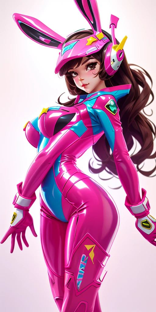 D.va, latex bunny suit, sexual pose, bunny suit, shiny