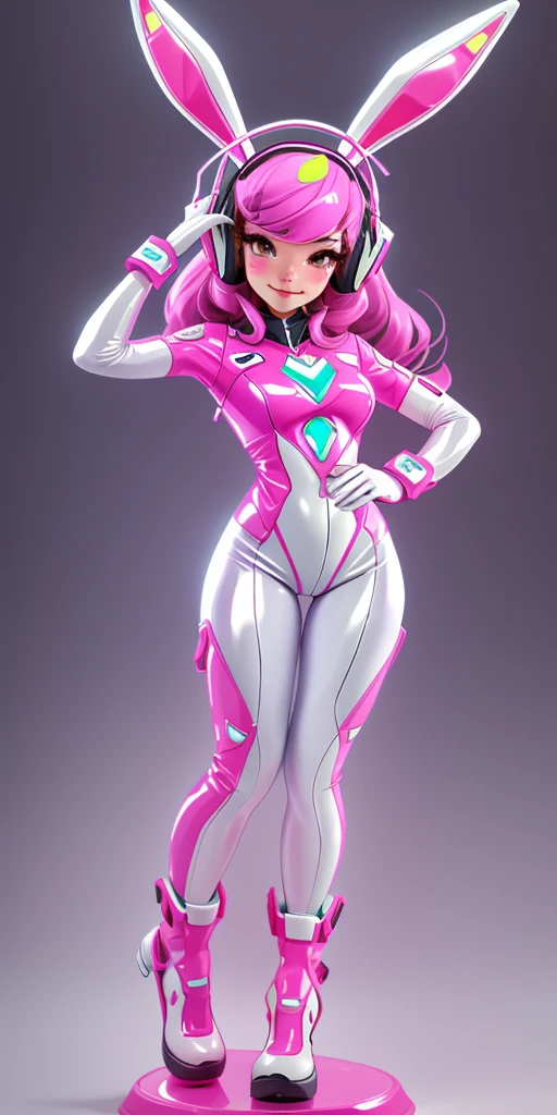 D.va, latex bunny suit, sexual pose, bunny suit, shiny