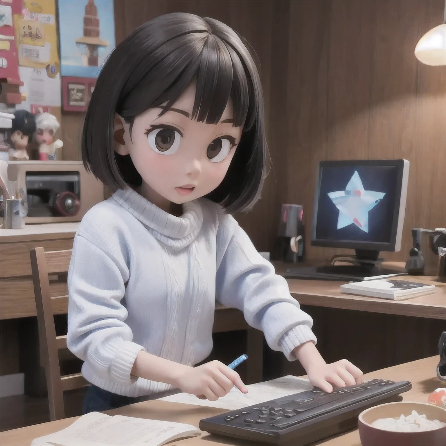 rafed  asian girl in a sweater looking at a computer screen, screenshot from a movie, the hime cut, still from a live action movie, lofi girl, highlight scene of the movie, still from a movie, still frame from a movie, lofi girl aesthetic, with short hair, still from the movie, lofi, scene from live action movie