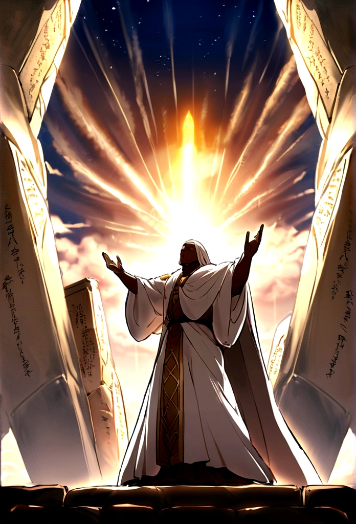 Moses' Stone Tablets of the Ten Commandments、the top of mount sinai、Moses praises God、Moses thanks God