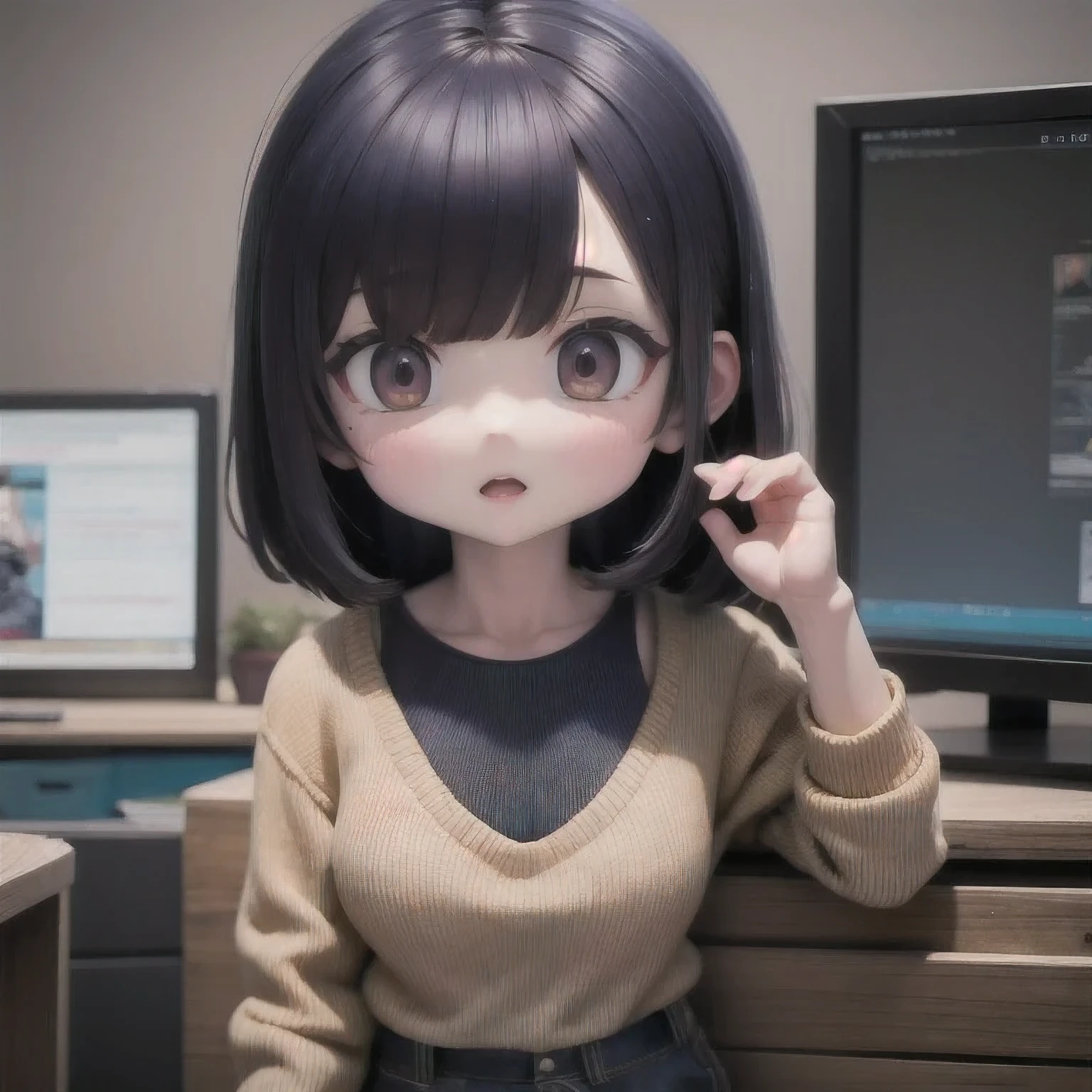 rafed  asian girl in a sweater looking at a computer screen, screenshot from a movie, the hime cut, still from a live action movie, lofi girl, highlight scene of the movie, still from a movie, still frame from a movie, lofi girl aesthetic, with short hair, still from the movie, lofi, scene from live action movie