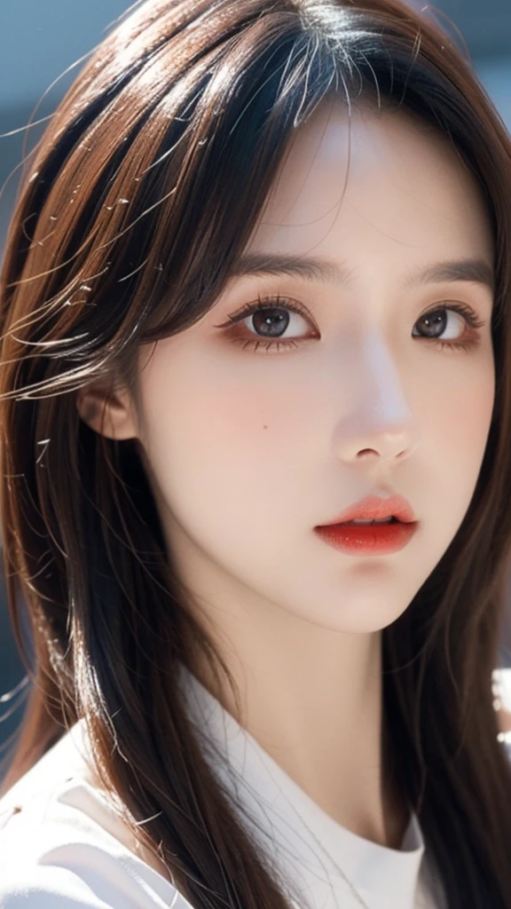 Realistic woman like in the photo, Woman brown eyes, Brown Hair, ultrahd, Surrealism style, Angel, Detailed face