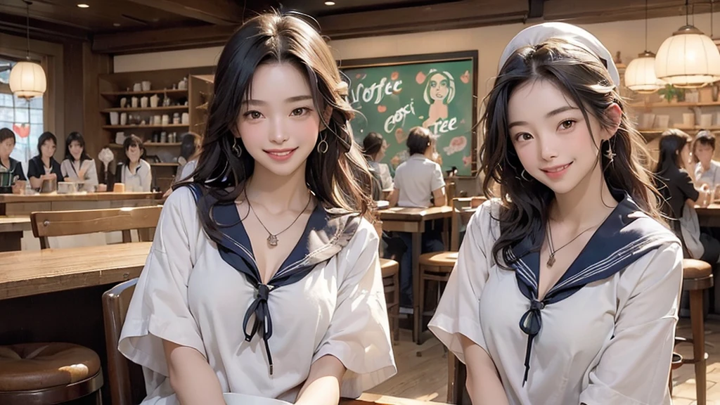 
((((((((Emphasize cleavage))))))))
((((((((A junior high school girl in a sexy white short-sleeved sailor uniform))))))))
(((((((お洒落でcuteInside the Starbucks store)))))))
8K、RAW Photos、Highest quality、Super detailed、Super Resolution、Ultra HD、8K壁紙、Amazing details



(((((((Inside the Starbucks store)))))))、
((((((Sit down and eat cake、Drink Starbucks coffee、smile))))))、((Heart Necklace))




Modern and sleek design：Interior design using natural materials、Many of the designs are warm and made using wood and metal.。
Large windows：自然光をたっぷり取り入れるためのLarge windowsがあり、Providing a bright and open space。
Green Interior：Potted plants are effectively placed、It creates a relaxing atmosphere。
artwork：Works by local artists、Starbucks-related art on display。
Cozy seating：Cushioned chairs and sofas、Bar sheet etc.、A variety of seating options available。
Open kitchen area：Being able to see how drinks and food are made、We provide peace of mind and transparency。
Unique lighting：Antique lamps and chandeliers、Modern lighting fixtures are used。
Comfortable background music：Relaxing music is playing、A comfortable space is provided。
Wide々Table space：一人でもグループでも使いやすいWide々There is a table with。
Community Table：There is a large table where you can socialize with other customers.。
Seasonal decorations：The decorations are themed according to the season.。
Design with a local feel：The design incorporates the local culture and characteristics.。
Fragrance production：コーヒーの香りが店内にWideがり、A space that satisfies the five senses has been created.。
Conversation with a barista：フレンドリーなConversation with a baristaが楽しめるカウンターエリアがあります。




8K、RAW Photos、Highest quality、masterpiece:1.2、Super detailed、Super Resolution、Ultra HD、8K壁紙、Amazing details、Photorealistic:1.4、Having fun by the water、Full Body Shot、Full body photo、High-resolution RAW color photos、Professional photos、A scene full of emotion、Very detailed and beautiful、Ultra HD、8K壁紙、Amazing details、Huge file sizes、Highly detailed beautiful girls、Highly detailed face Highly detailed eyes、Extremely realistic skin、 Highly detailed fingers, Highly detailed nose, Highly detailed mouth, Perfect Anatomy, Highly detailed background, Highly detailed clothing, Teen, cute女の子, Famous Japanese Idols, cute, Realistic body, Slender, White skin, Glowing Skin, Slim body, Realistic Face, Delicate eyes, double eyelid, 



