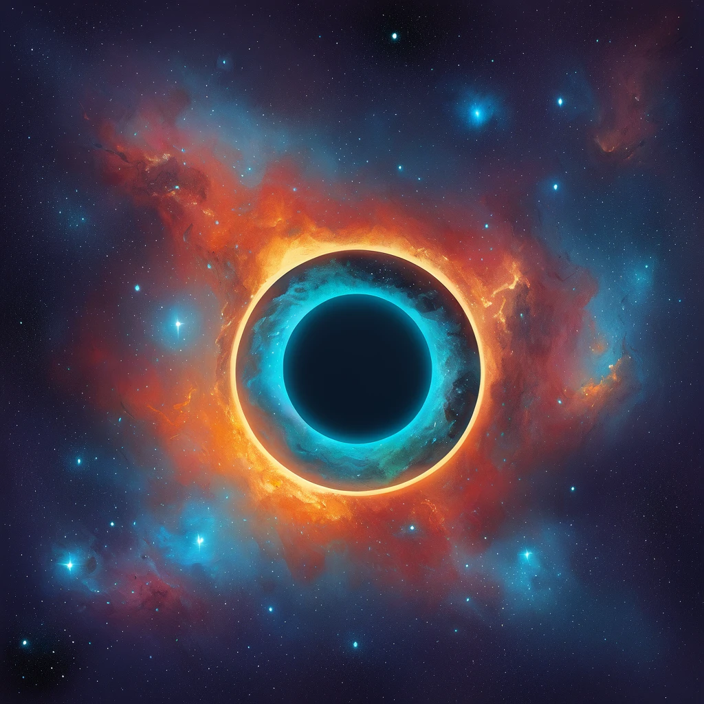 a glowing hole ripped in the cosmos in encaustic paint art style