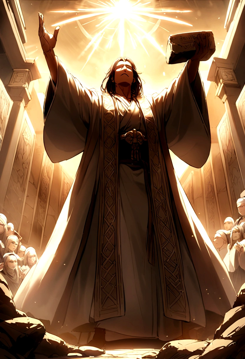 Moses' Stone Tablets of the Ten Commandments、the top of mount sinai、Moses praises God、Moses thanks God